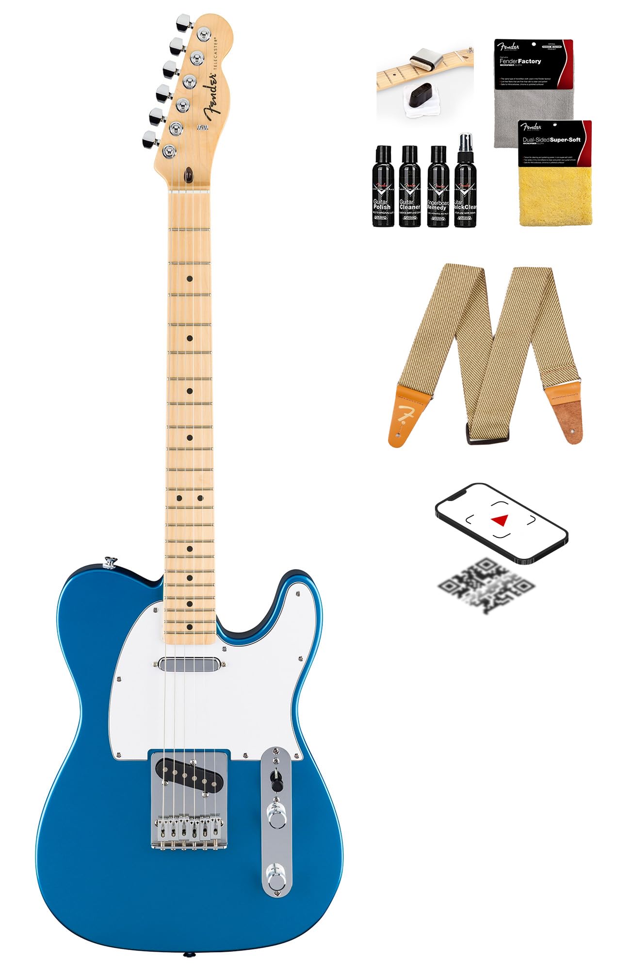 Fender Standard Telecaster - Aqua Marine Metallic Bundle With Strap, Guitar Cleaning Kit And Austin Bazaar Instructional Video