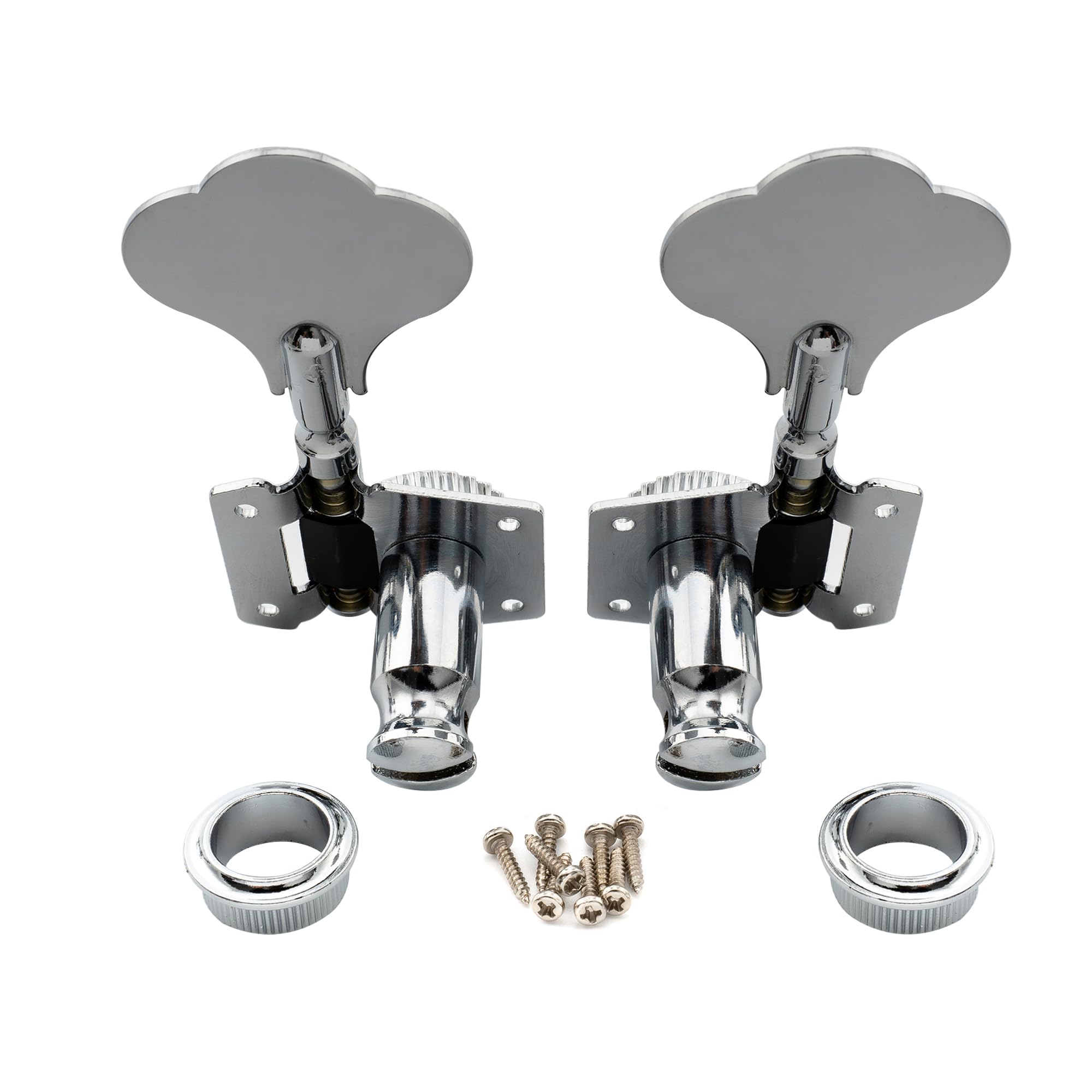 Musiclily 2+2 Vintage Open Geared Bass Tuners Machine Head Tuning Keys Pegs Set for Jazz Precision P Bass Replacement, Chrome