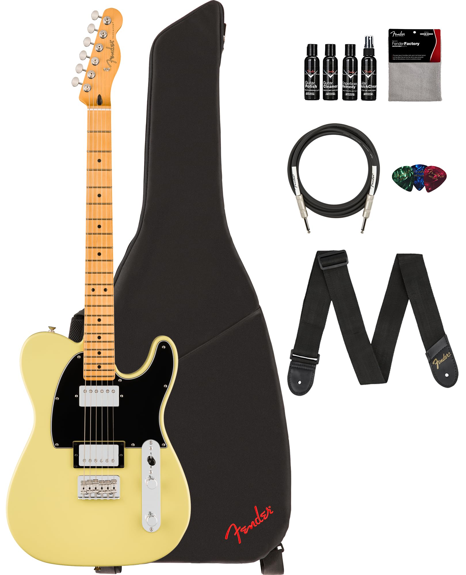 Fender Player Ii Telecaster Hh - Hialeah Yellow Bundle With Gig Bag, Strap, Cable, 3-Pack Picks And Guitar Cleaning Kit