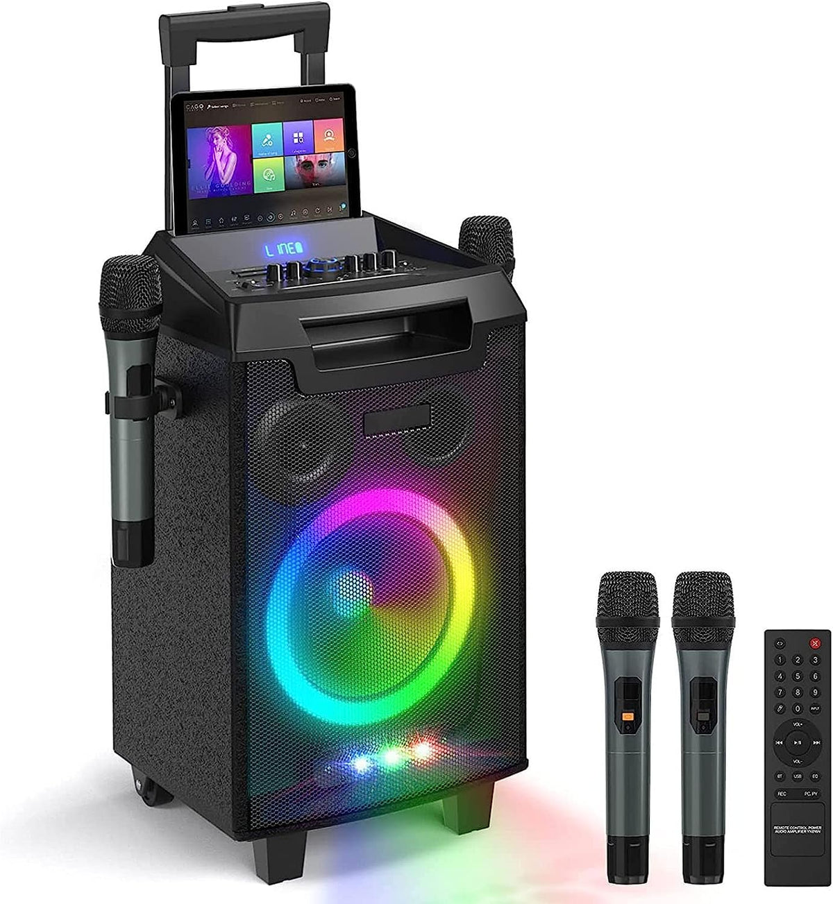 Vegue Karaoke Machine, Bluetooth Speaker Pa System For Adults & Kids With 2 Wireless Microphones, 8'' Subwoofer, Wireless Singin