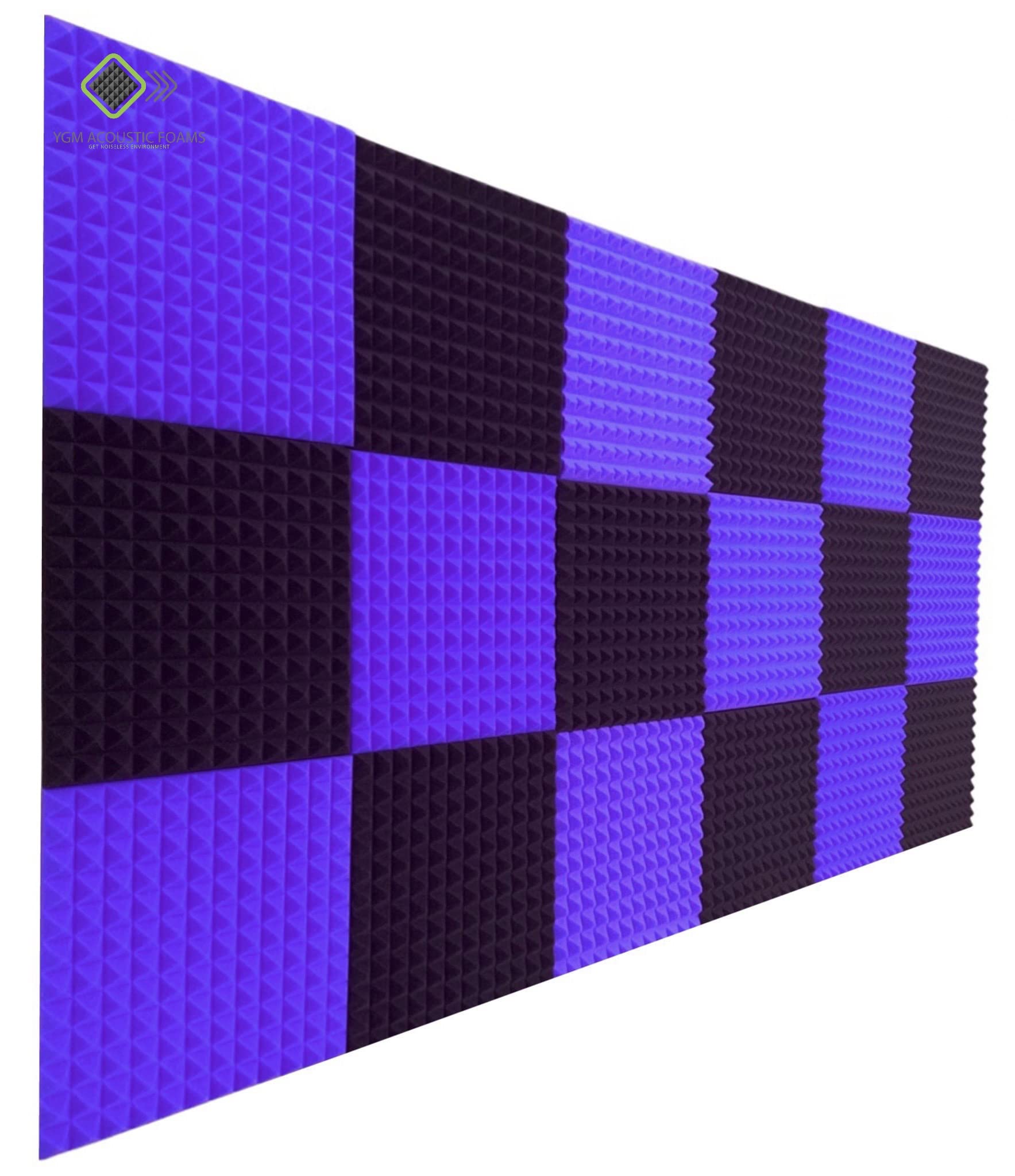 YGM Acoustic Foams Pyramid Soundproofing Studio (Set of 18) Acoustic Foam 1 x1  - 1 Inches (Purple & Black)