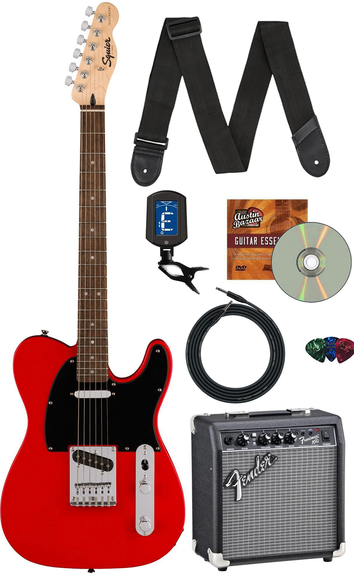 Fender Squier Sonic Telecaster - Torino Red Bundle with Amp, Tuner, Strap, Cable, Picks, and Austin Bazaar Guitar DVD
