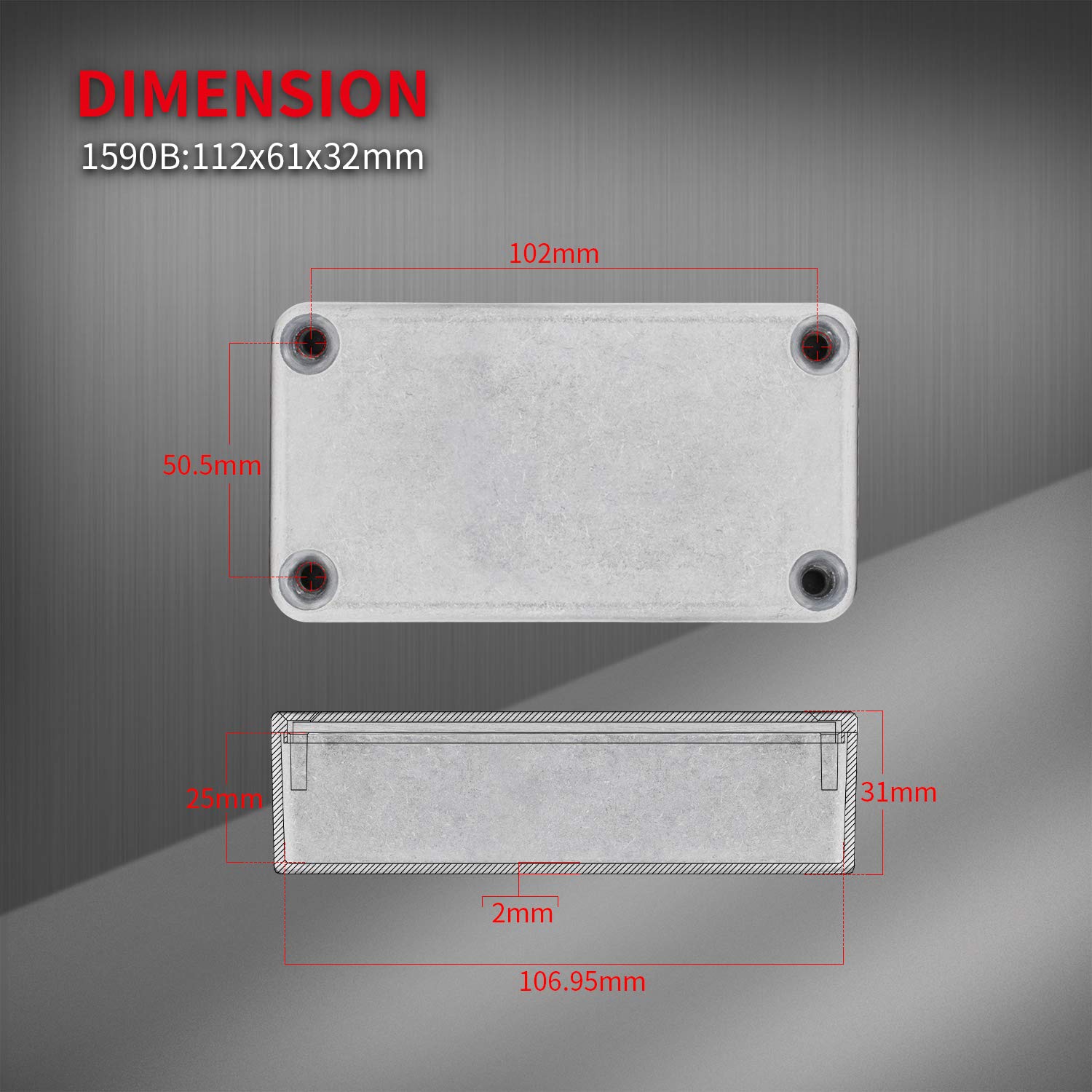 DaierTek 5pcs 1590B Guitar Pedal Enclosure Aluminum Diecast Stomp Box Case 112x61x32mm Toggle Switch Box
