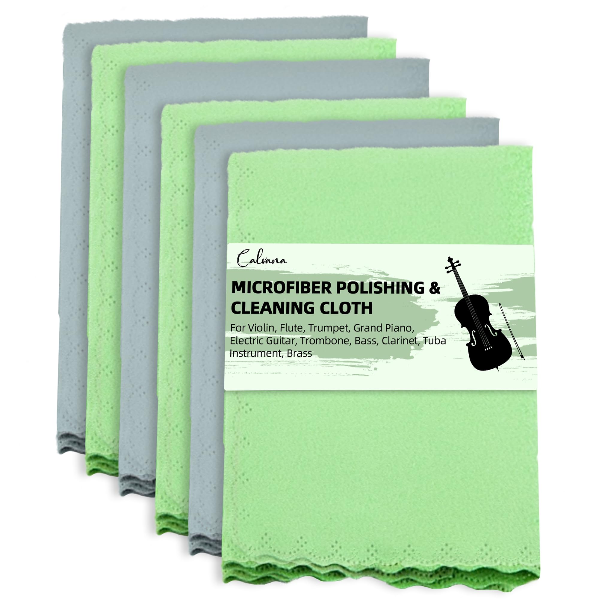 (6-Pack) Calvana 12*12    Violin Cleaning Cloth, Microfiber Polishing Cloth, For Flute, Trumpet, Grand Piano, Electric Guitar, T