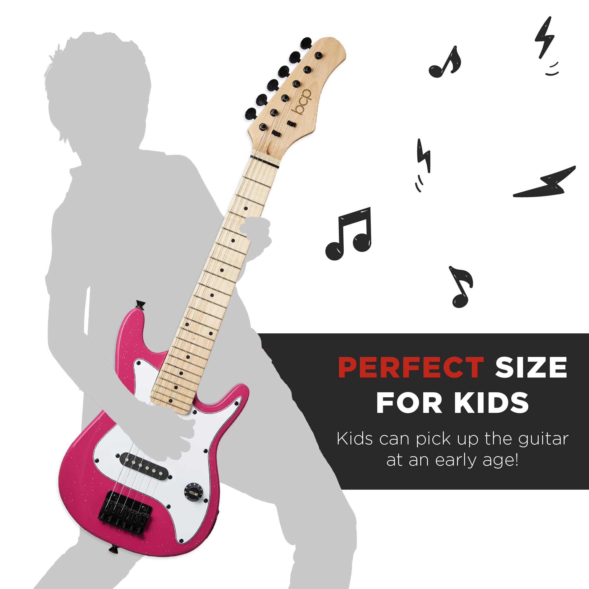 Best Choice Products 30in Kids Electric Guitar Beginner Starter Kit w/ 5W Amplifier, Strap, Gig Bag, Strings, Picks - Pink Spark