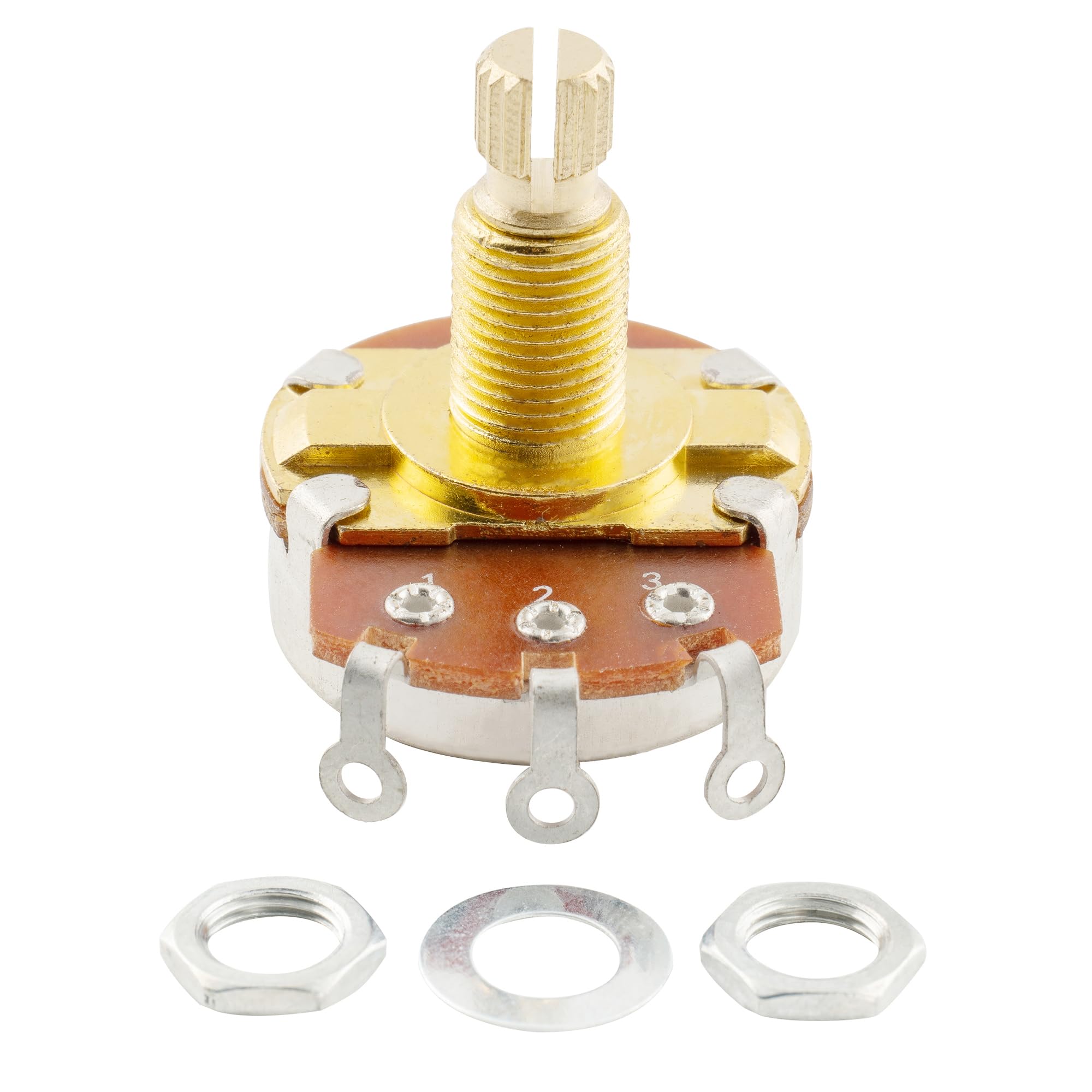 Musiclily Pro Brass Shaft Full Metric Size A500K Guitar Pots Audio Taper Potentiometers for Electric Guitar/Bass (Set of 4)