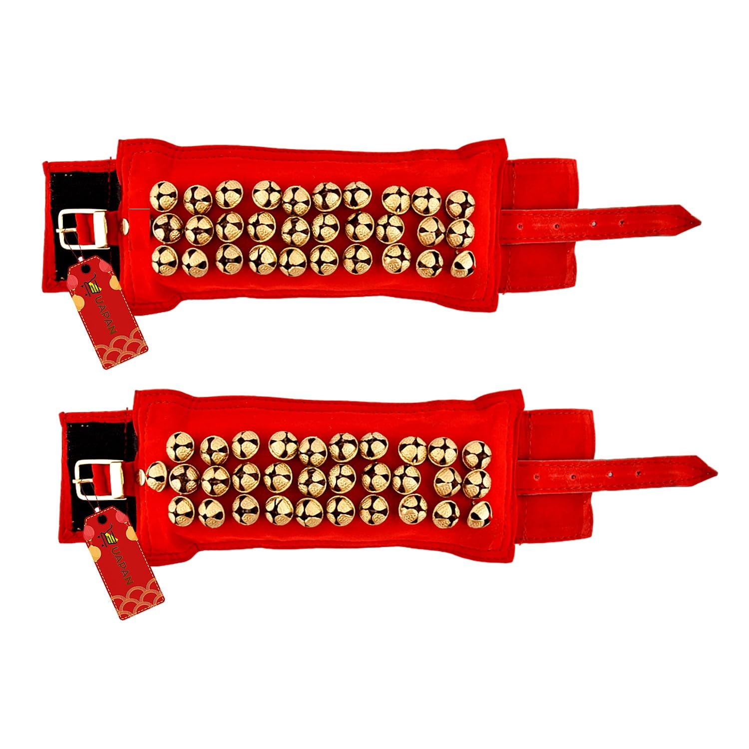 Uapan 3 Line Ankle Bells Velvet Pad For Classical Bharatanatyam Kathak Dance With Adjustable Strap (Velvet Belt With Velcaro)