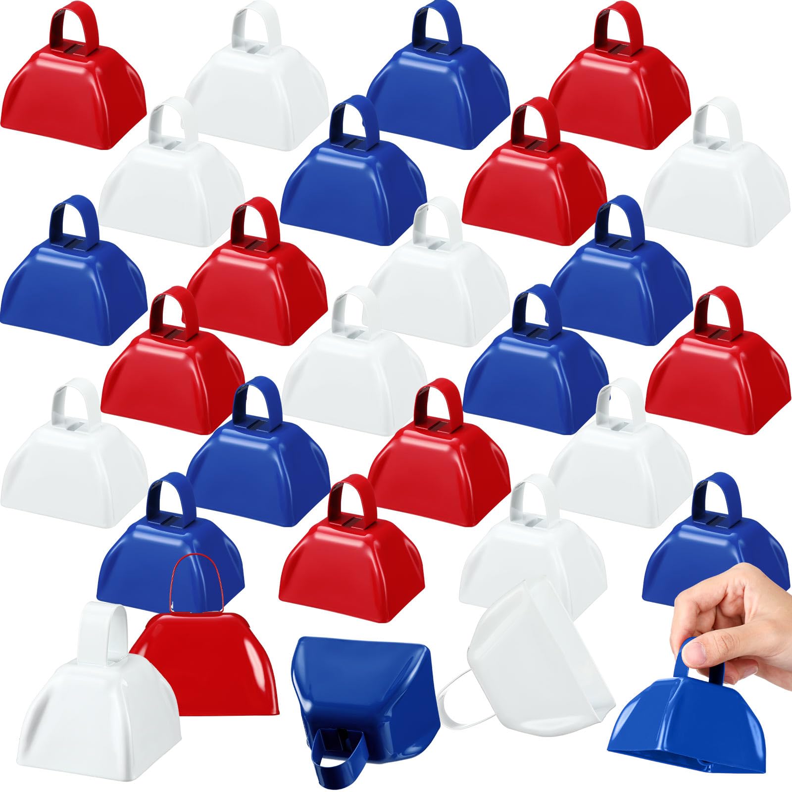 Zhengmy 24 Pcs Metal Cowbell Noisemakers with Handles, Cow Bells Noise Makers for Sporting Events 3 Inch Bulk Cheering for Footb