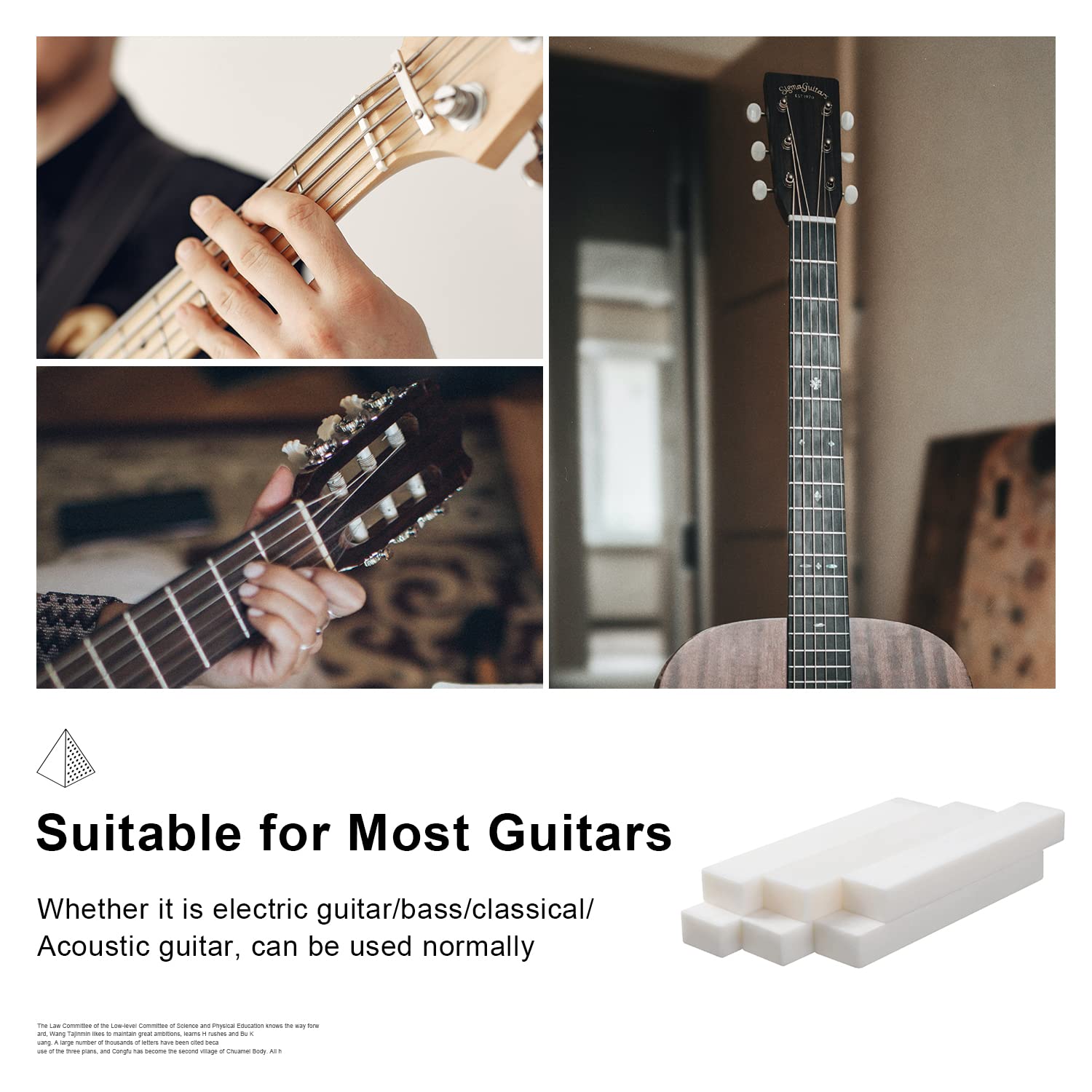 MAXCHEER 6 String Acoustic Guitar Bone Bridge Saddle and Nut Made of Real Bone (6Pcs Nut)