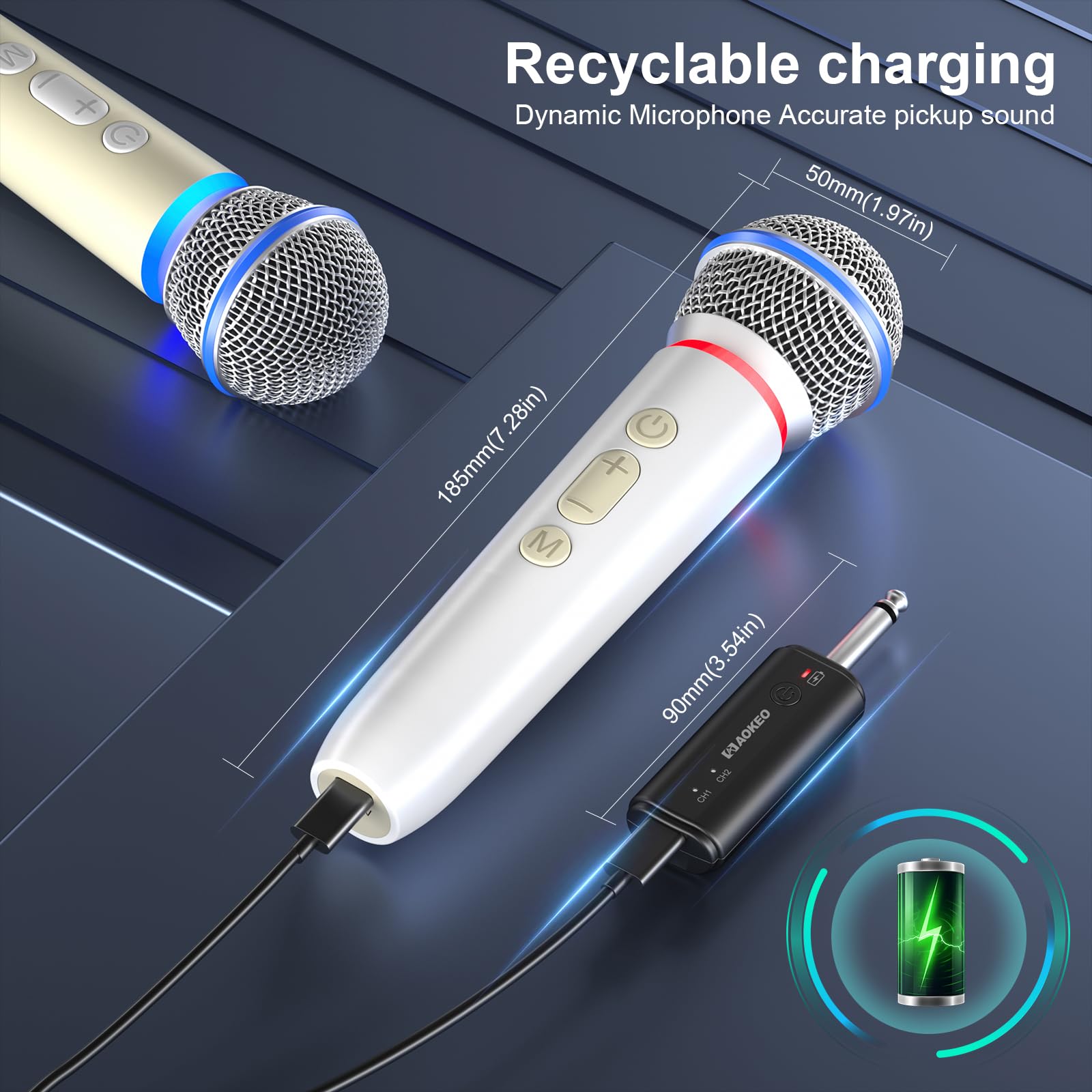 Aokeo Wireless Microphones with Dual-Channel Receiver,UHF Dynamic Handheld Karaoke Mic,100ft Range, for Amplifier Speaker, Mixer