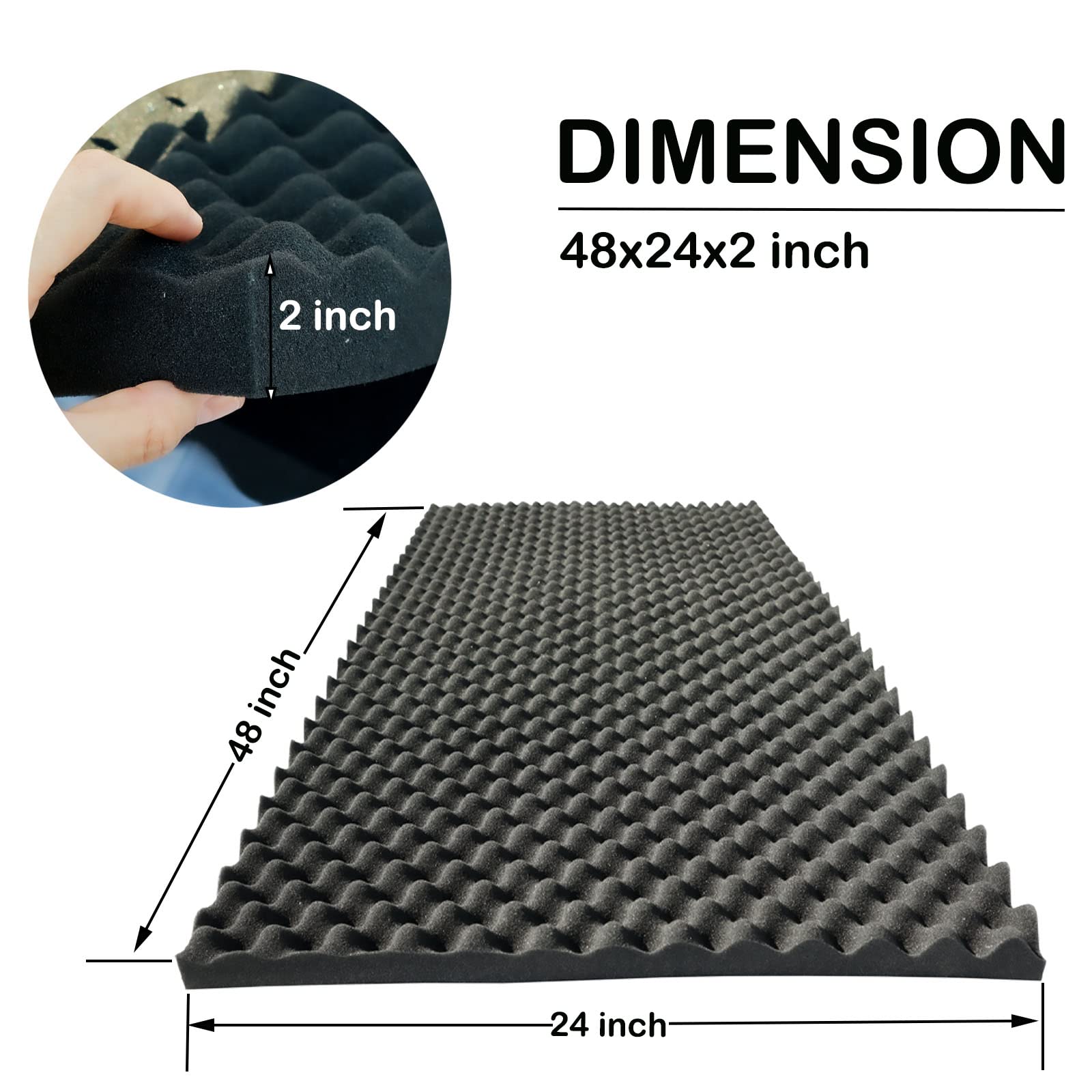 KTOESHEO 4 PCS Acoustic Panels,48''X24''X2'' Egg Crate Foam Soundproof Foam Wall Panels,High Density Fireproof Noise Cancelling