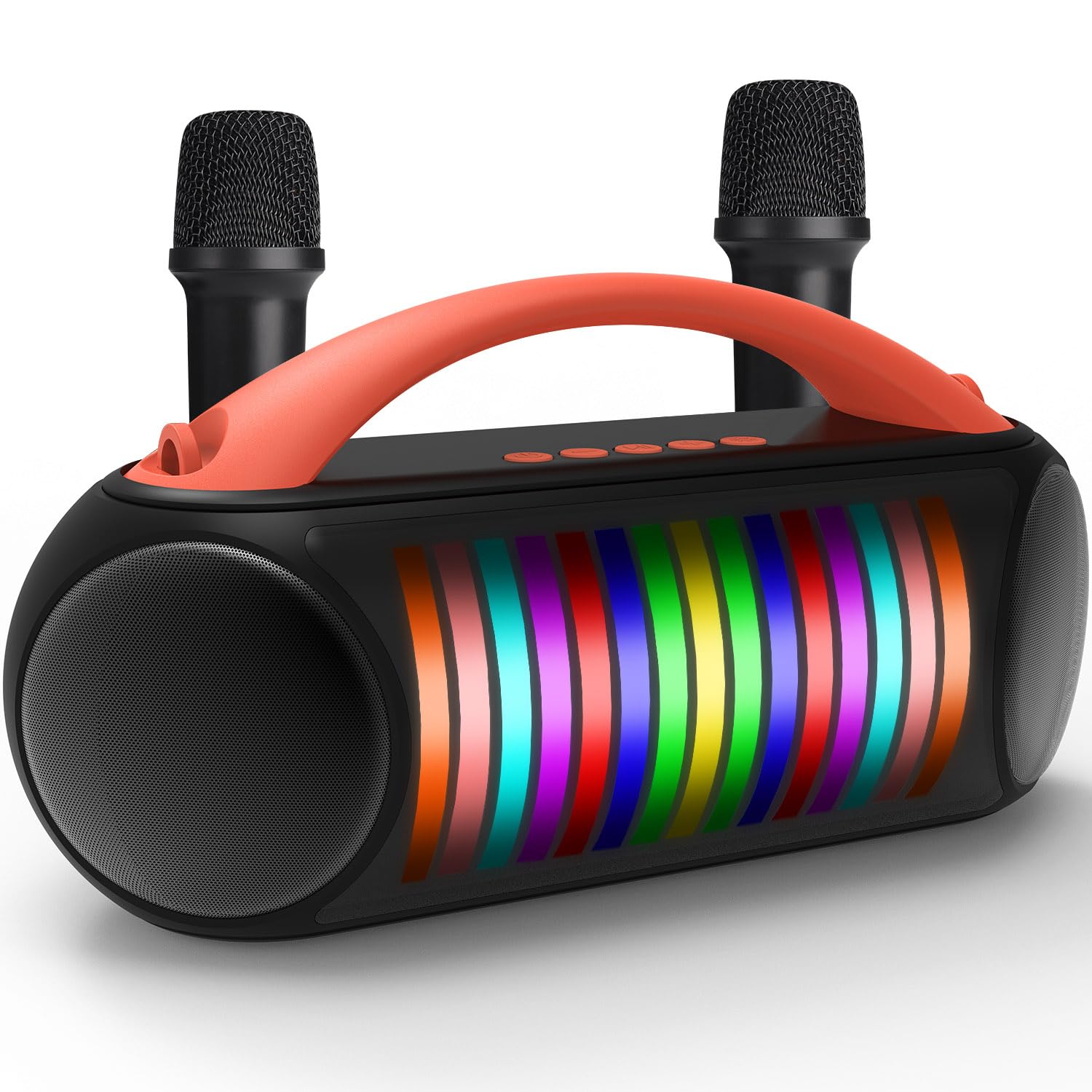 Karaoke Machine, Portable Bluetooth Speaker with Two Wireless Karaoke Microphones, Long Playtime Karaoke Speaker with Rhythm Lig