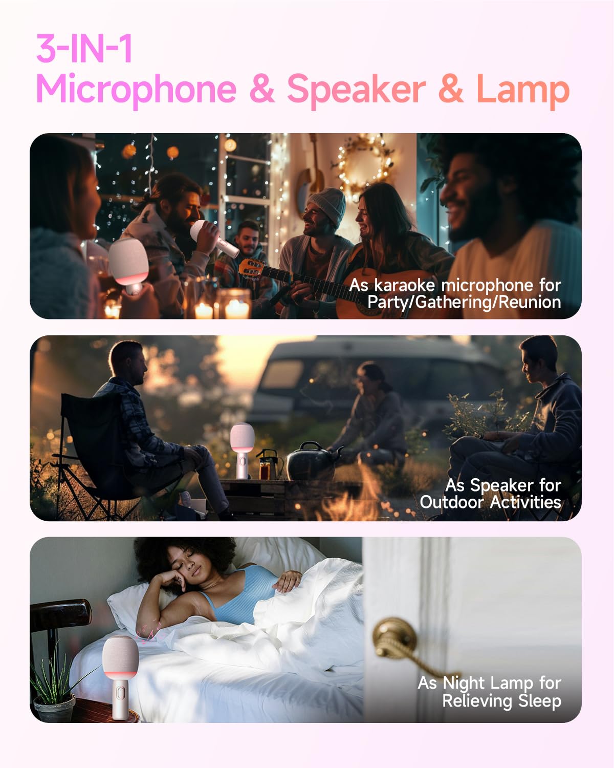 Wireless Bluetooth Karaoke Microphone, 5-in-1 Portable Handheld Mic Speaker with Dynamic Lights, Karaoke Microfono for Car Trave