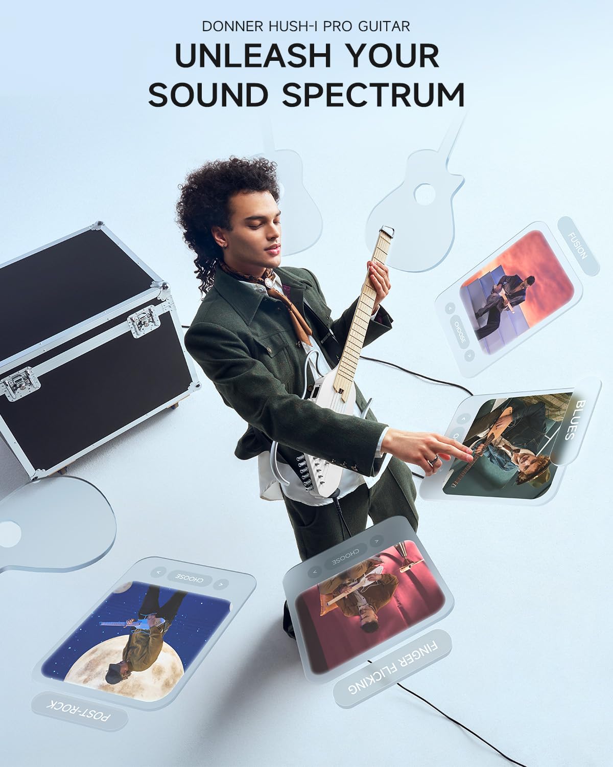 Donner Acoustic Electric Guitar HUSH I PRO Travel Guitar with Multiple Effect Modes Smart Guitarra Kit of Earphone, Gig Bag, Str