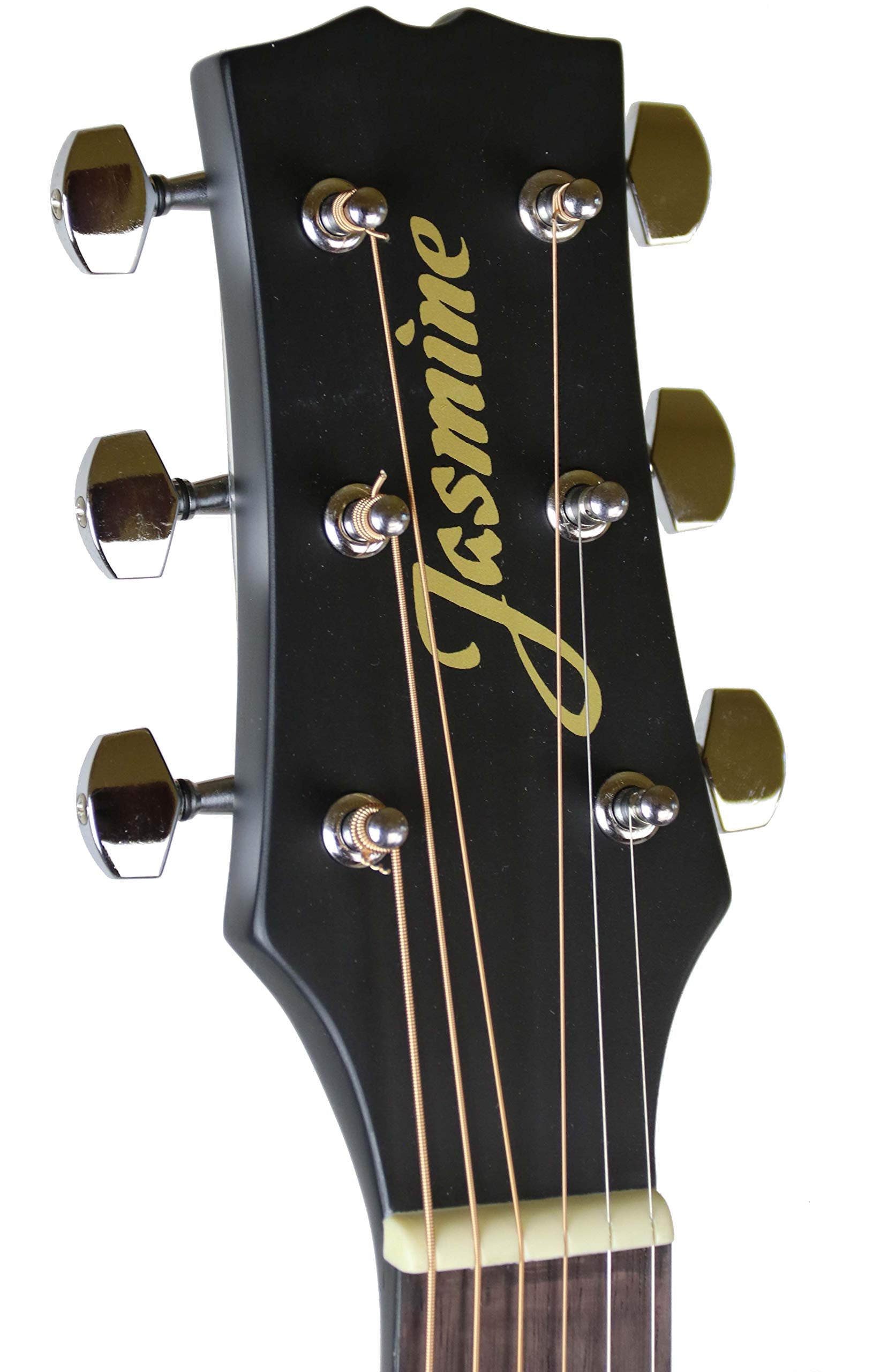 Jasmine S35 Dreadnought Acoustic Guitar - Matte Black Bundle with Hard Case, Strings, Tuner, Strap, Picks, Instructional Book, A