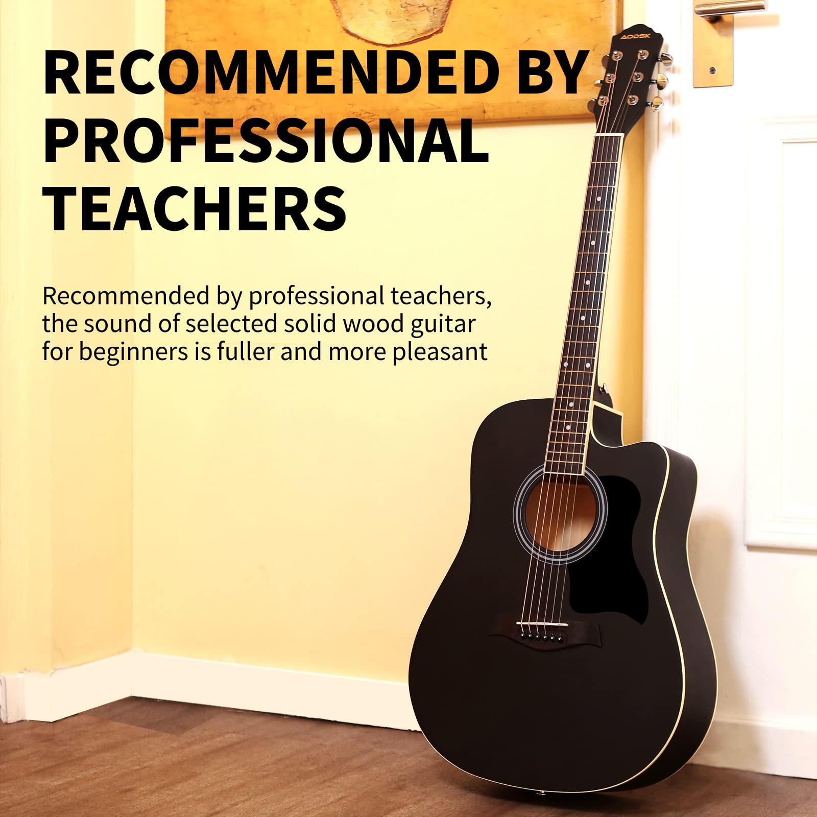 AODSK Acoustic Guitar Beginner 41 Inch Full Size Solid Spruce Top Guitarra Bundle Kit with Gig Bag Tuner Capo Picks String Strap