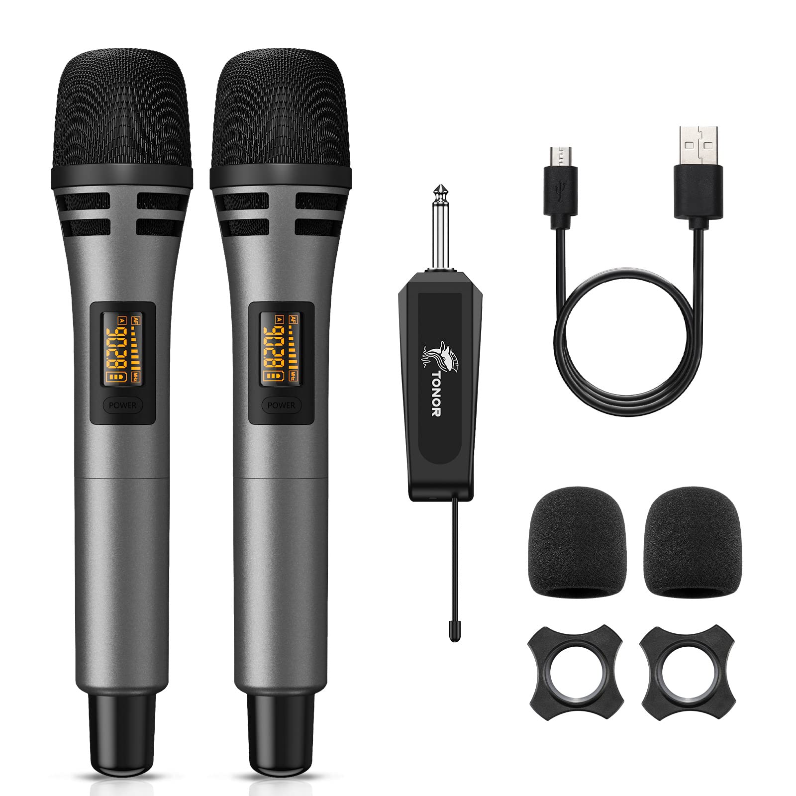 Tonor Wireless Microphones, Uhf Dual Karaoke Microphone System, Microfonos Inalambricos With Rechargeable Receiver, Cordless Dyn