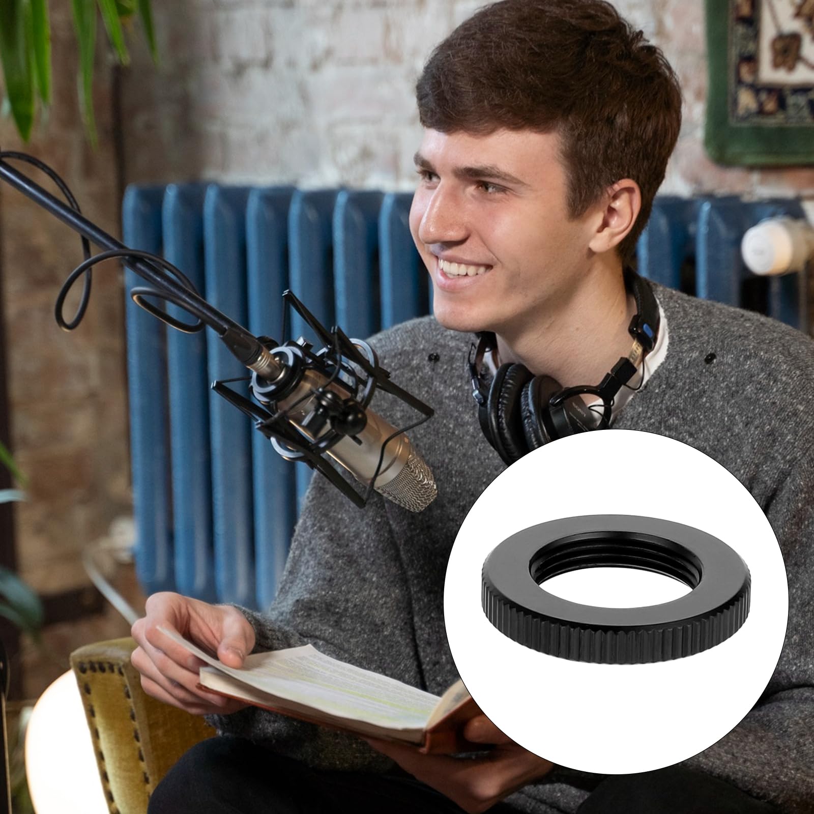 4 Pcs Knurled Lock Microphone Stand Nut 5/8''-27 Double Locking Nut for Microphone Screws Black Jam Nut for Microphone Photograp