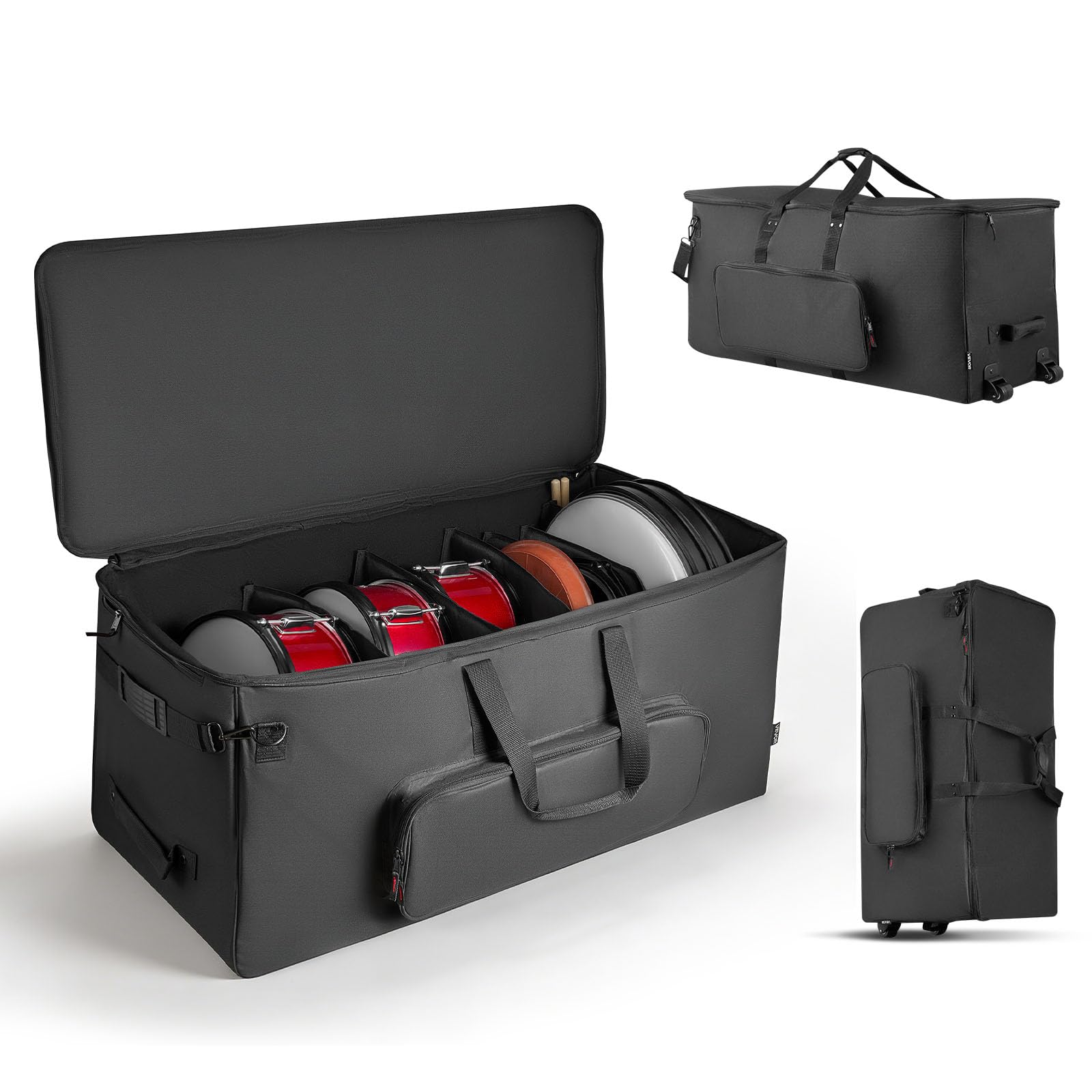 VEVOR Electronic Drum Kit Bag, 600D, Padded Drum Bag with Wheels, Large 36.2 x 16.5 x 16.1 in Interior, Lightweight Travel Case 