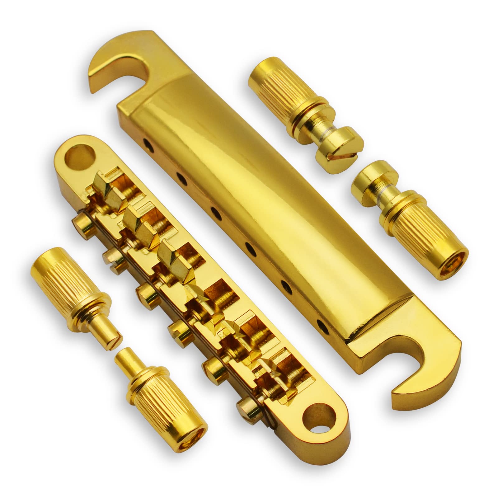 Maxcheer A Set Of String Saddle Tune-O-Matic Bridge & Tailpiece For Gb Lp Style Electric Guitar (Gold)