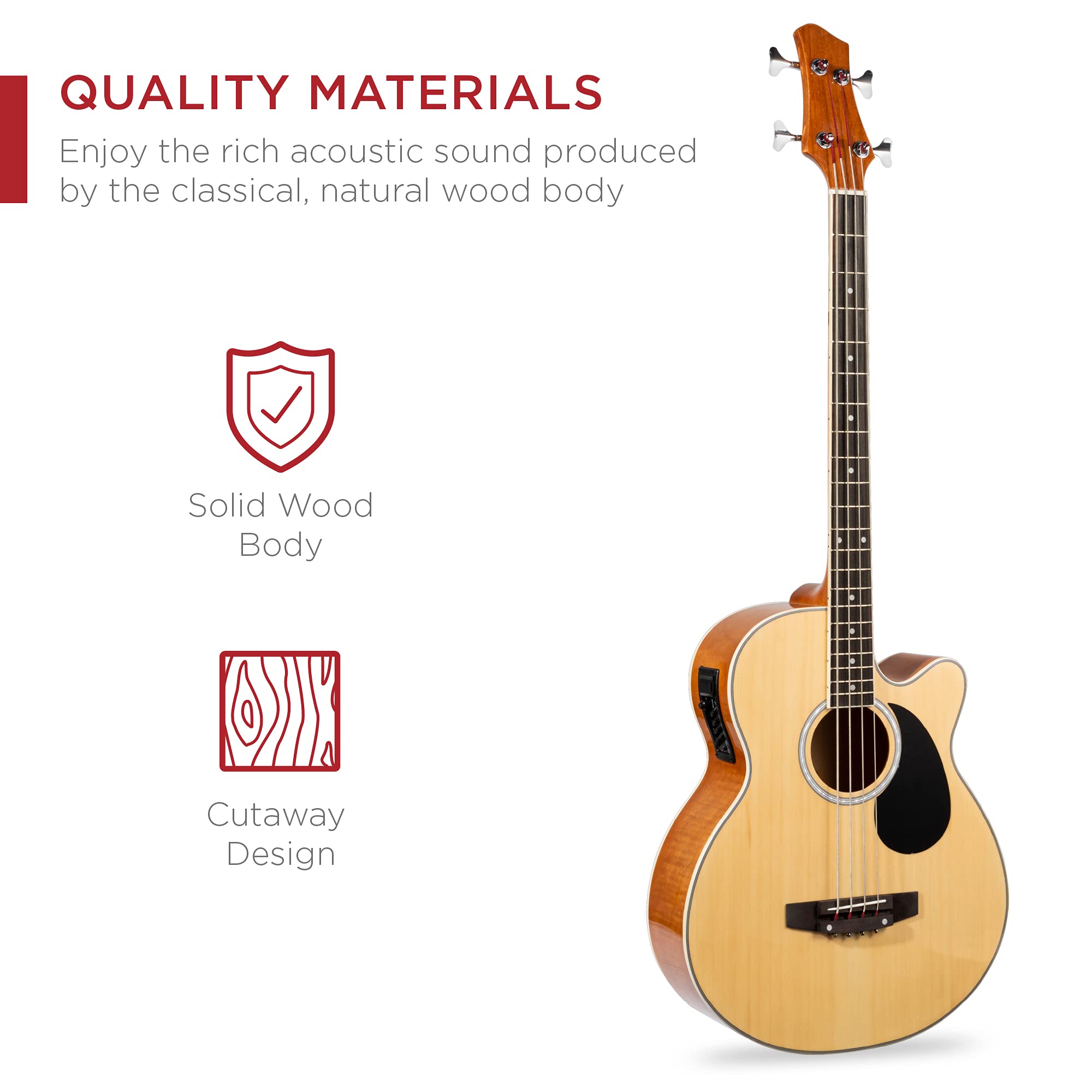 Best Choice Products Acoustic Electric Bass Guitar - Full Size, 4 String, Fretted Bass Guitar - Natural