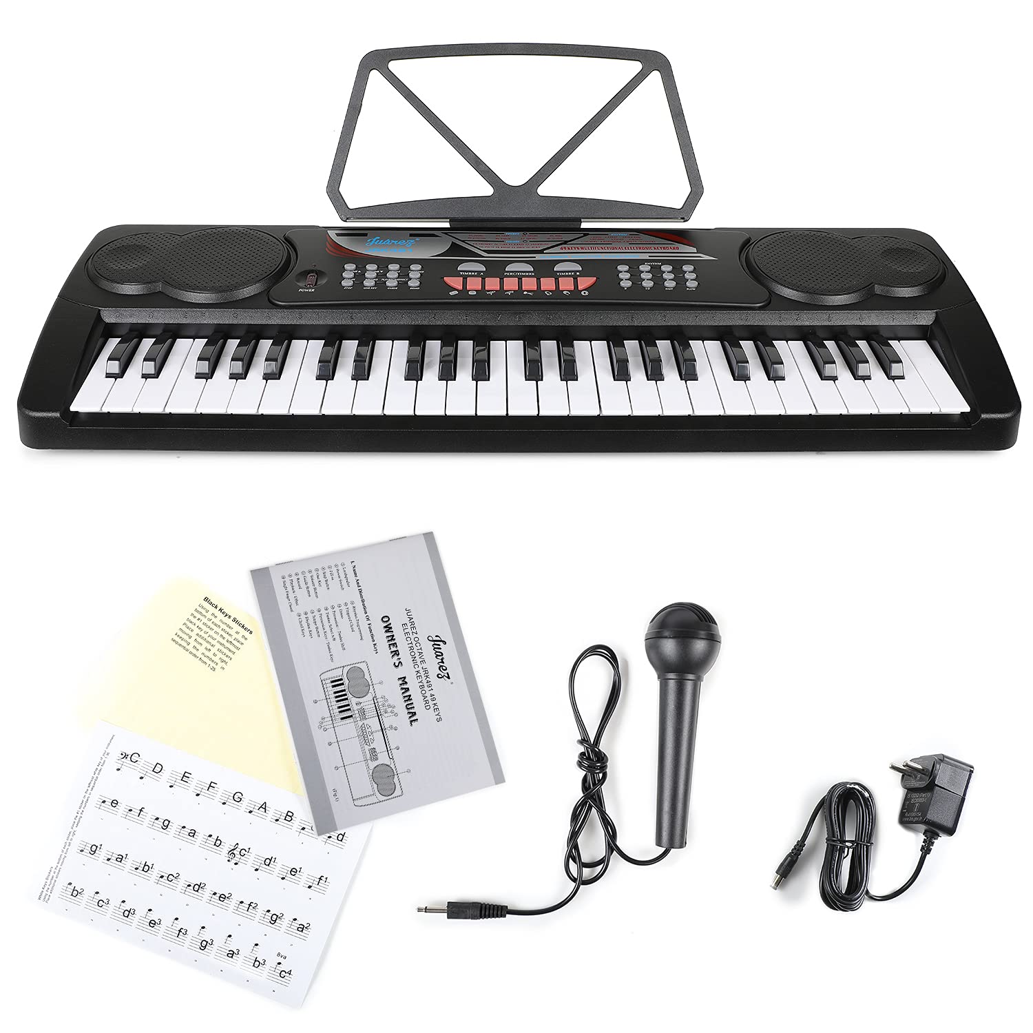 Juarez Jrk491 49-Key Electronic Keyboard Piano Kit Led Display, 100 Rhythms & Timbres, Built-In Speakers, Record Mode, 8 Demo So