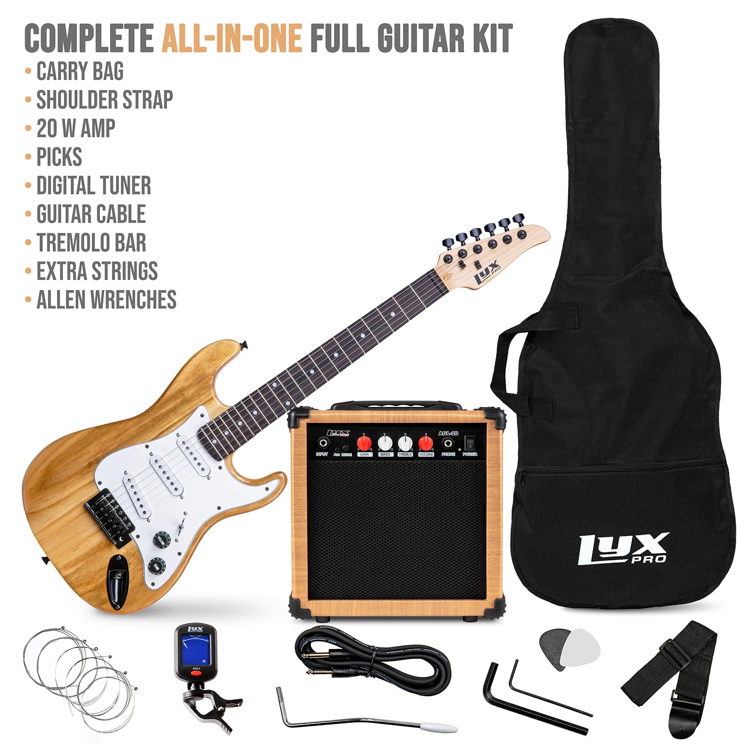 LyxPro 36 Inch Electric Guitar and Kit for Kids with 3/4 Size Beginners Guitar, Amp, Six Strings, Two Picks, Shoulder Strap, Dig
