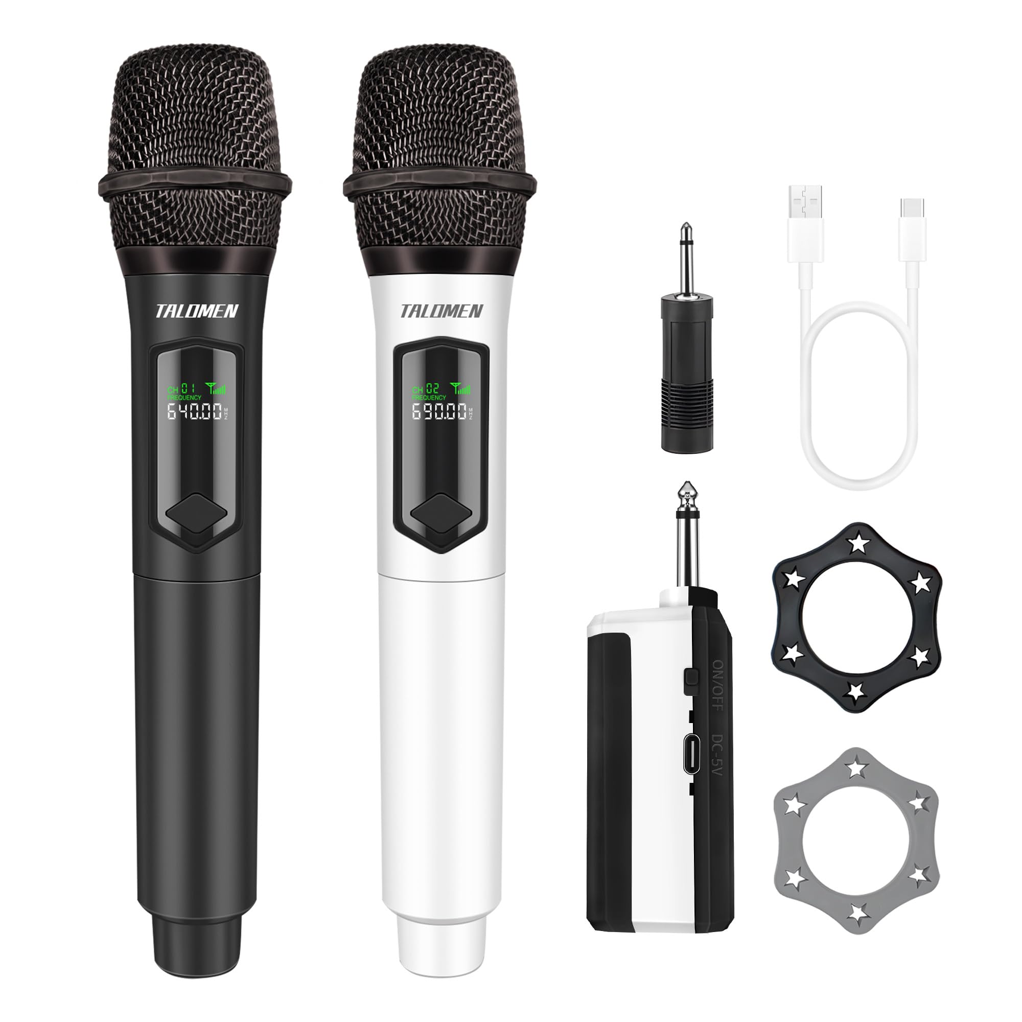 talomen Wireless Microphones, Professional Dual Karaoke Microphone for Singing, Handheld Cordless Dynamic Mic System with Rechar