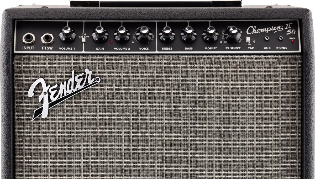 Fender Champion II 50-Watt Guitar Combo Amplifier Bundle with Instrument Cable, Picks, and Austin Bazaar Instructional Video