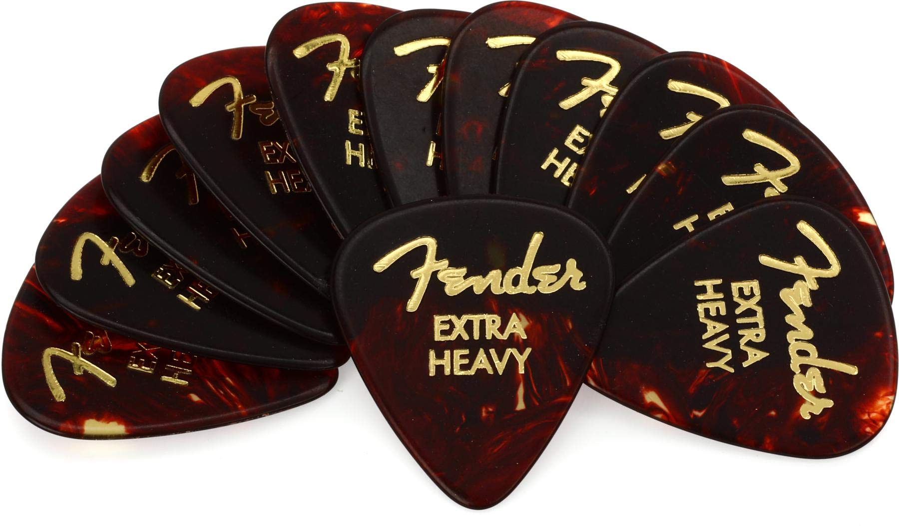 Fender Classic Celluloid Guitar Picks 351 Shape, Tortoise Shell, Extra Heavy, 12-Pack