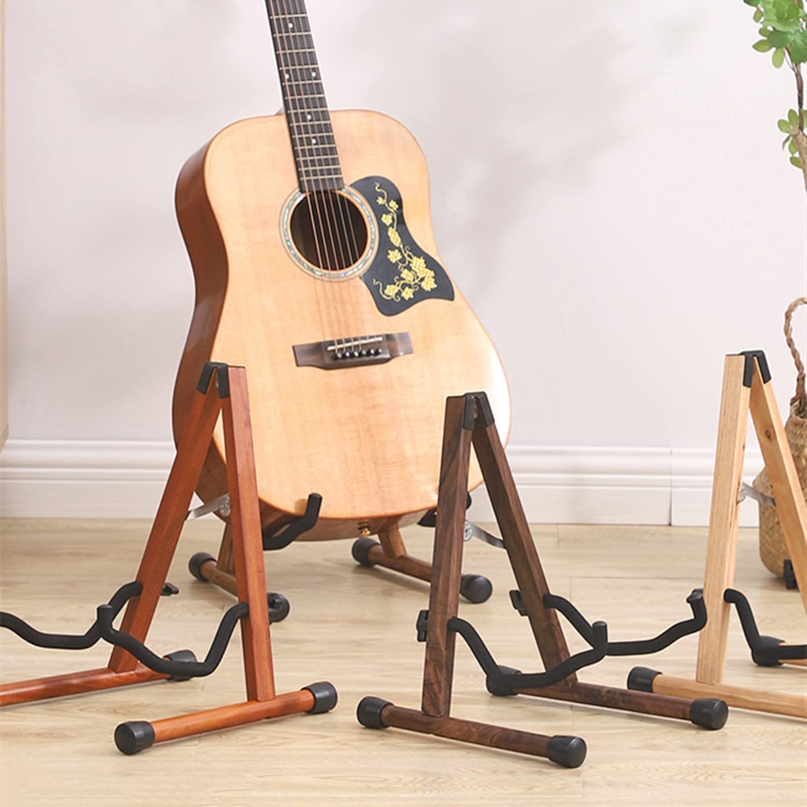 Koldot Wooden Guitar Stand Old Walnut Guitar Stand for Acoustic Electric Bass Classical Guitar Banjo Ukulele Portable Folding A-
