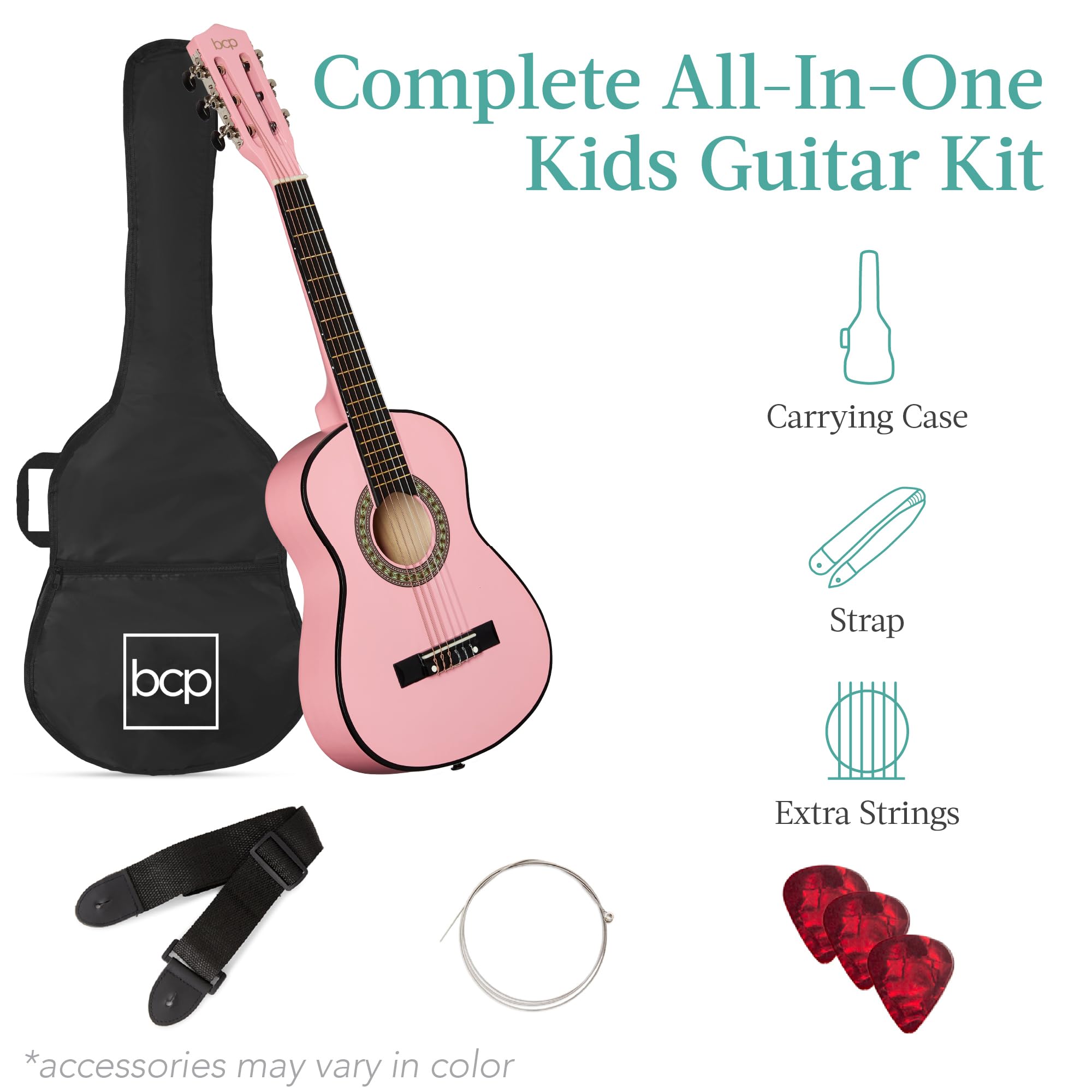 Best Choice Products 30in Kids Acoustic Guitar Beginner Starter Kit with Strap, Case, Strings - Pink