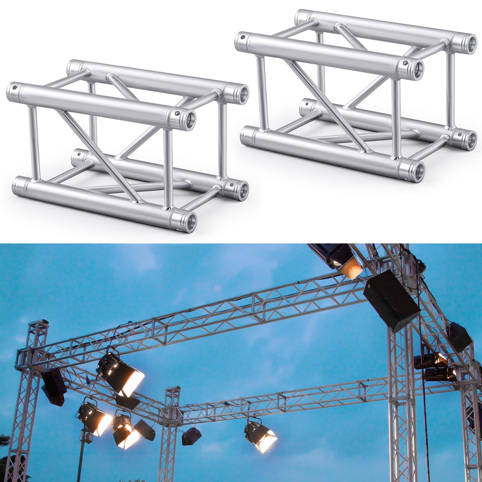 Tandefio 2 Pack Aluminum DJ Light Stands Stage Truss Segment 12 x 12 Straight Square DJ Lighting Stand Trussing Stage with 8 cou