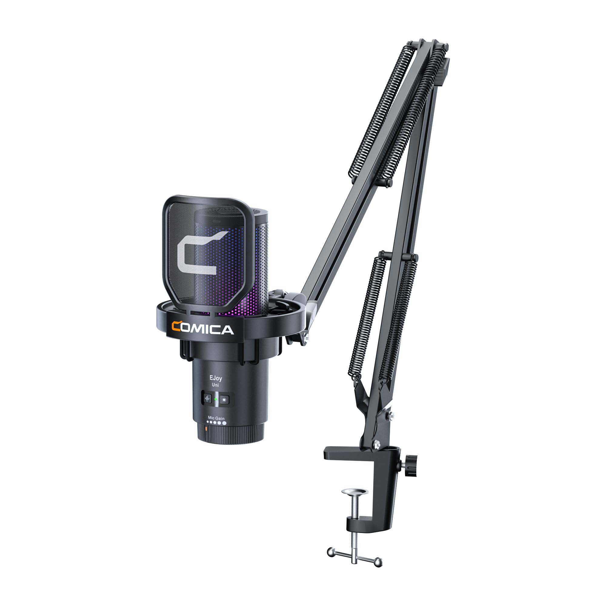 COMICA EJoy Uni USB Condenser Gaming for PC, PS4, PS5, USB C Phone, and Mac, Boom Arm RGB Computer Mic for Twitch, Streaming/Pod
