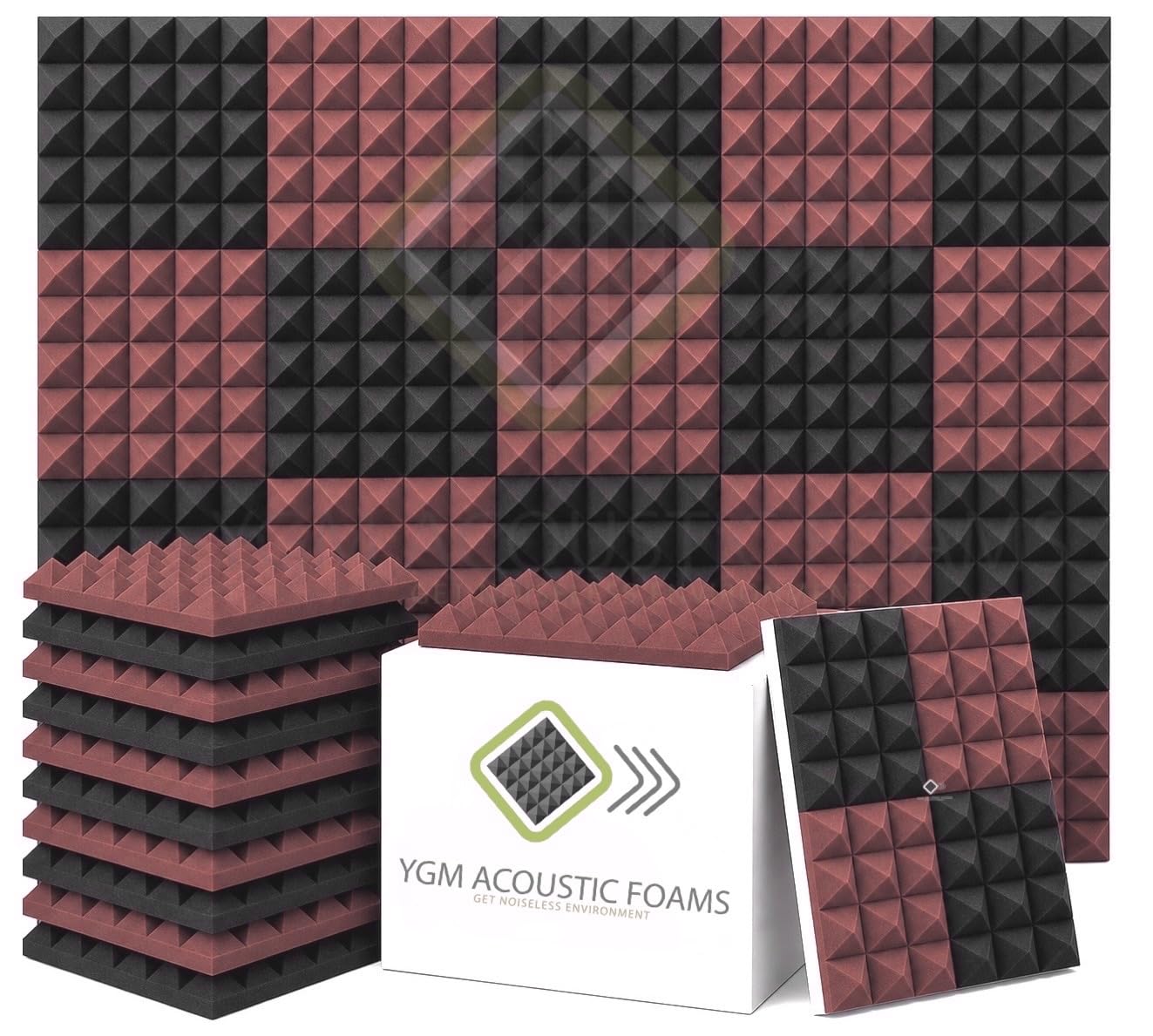 Ygm Acoustic Foams Pyramid Acoustic Panels 1 Foot1 Foot2Inch Thick, 50 Density Acoustical Sound Proof Foam For Room, Studio, Ech