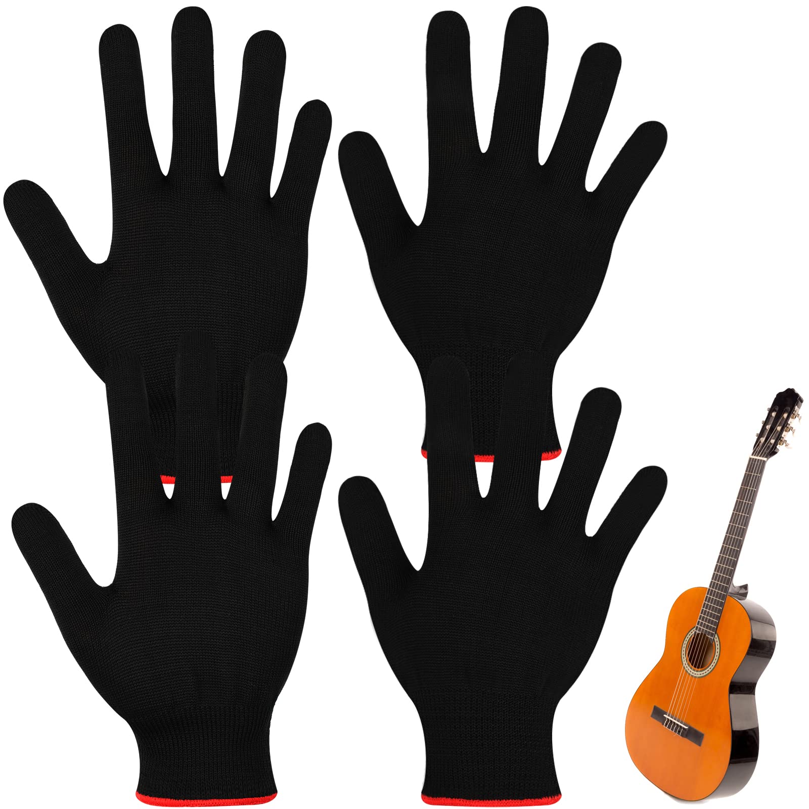 Jiuguva 4 Pack Guitar Gloves Guitar Fingertip Protector For Men Women Practice Gloves For Playing Musical Instruments, Black, Me