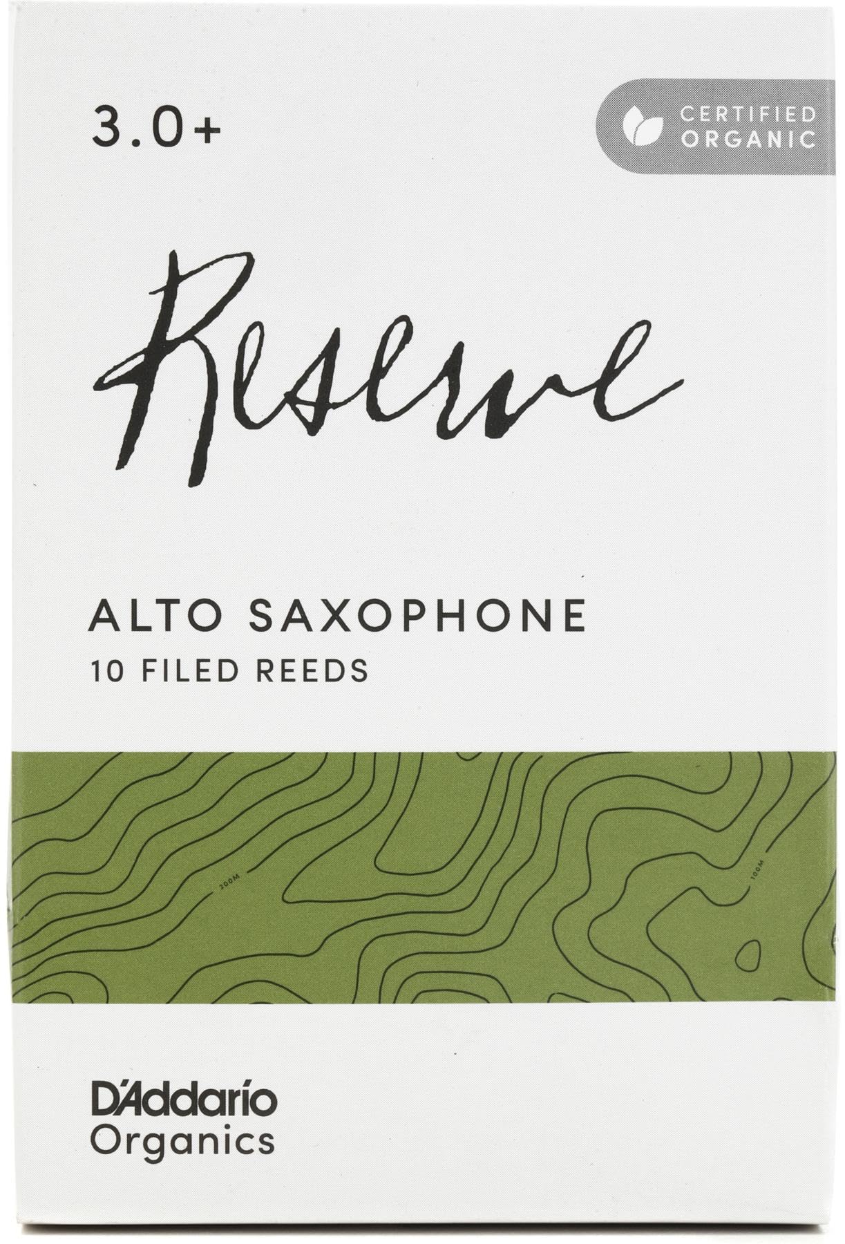 DAddario Organic Reserve Alto Saxophone Reeds - Filed, Strength 3.0+, 10-Pack