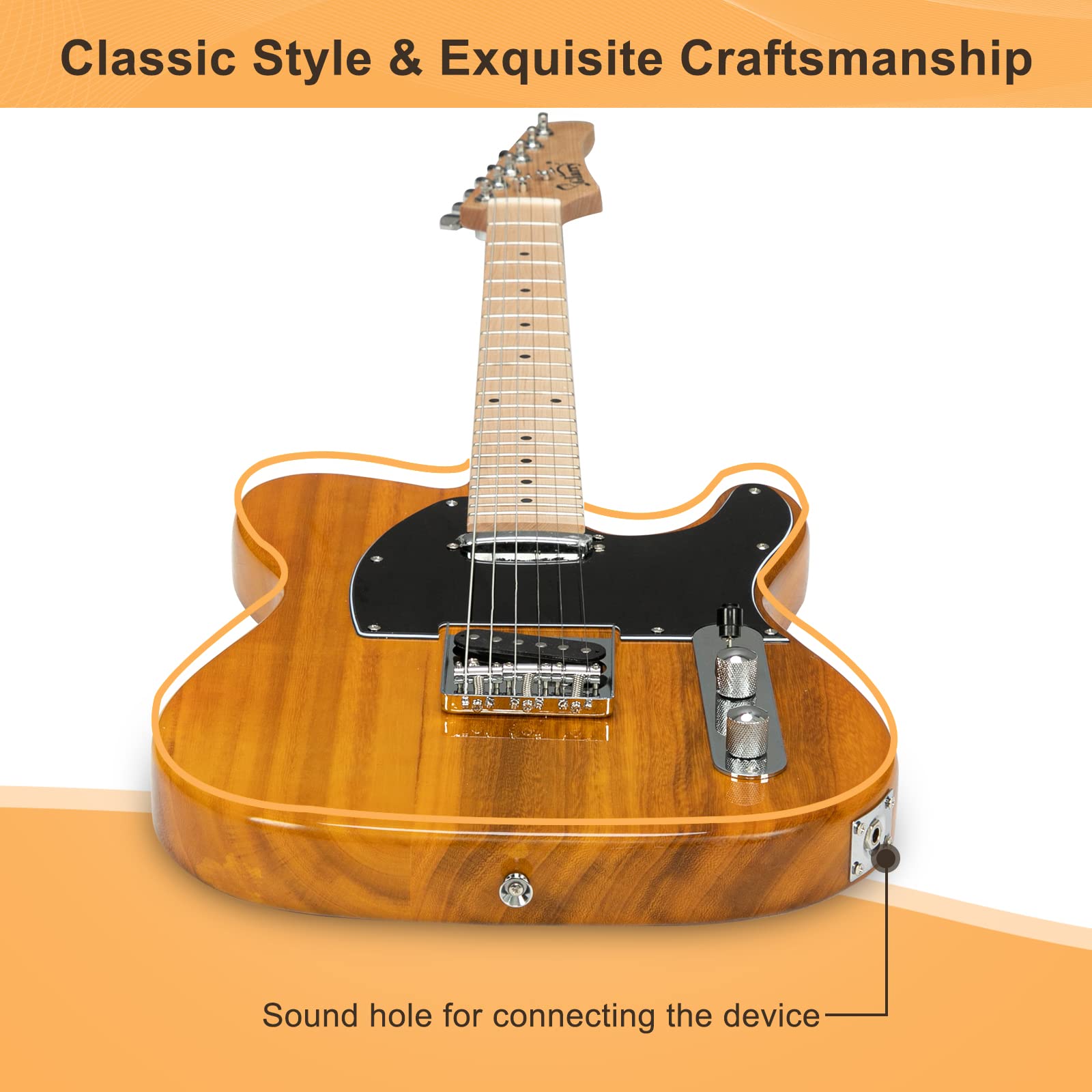 GLARRY 39 '' GTL Electric Guitar for Music Lover, SS Pickups Maple Fingerboard with Accessories Pack Guitar Bag(Transparent Yell