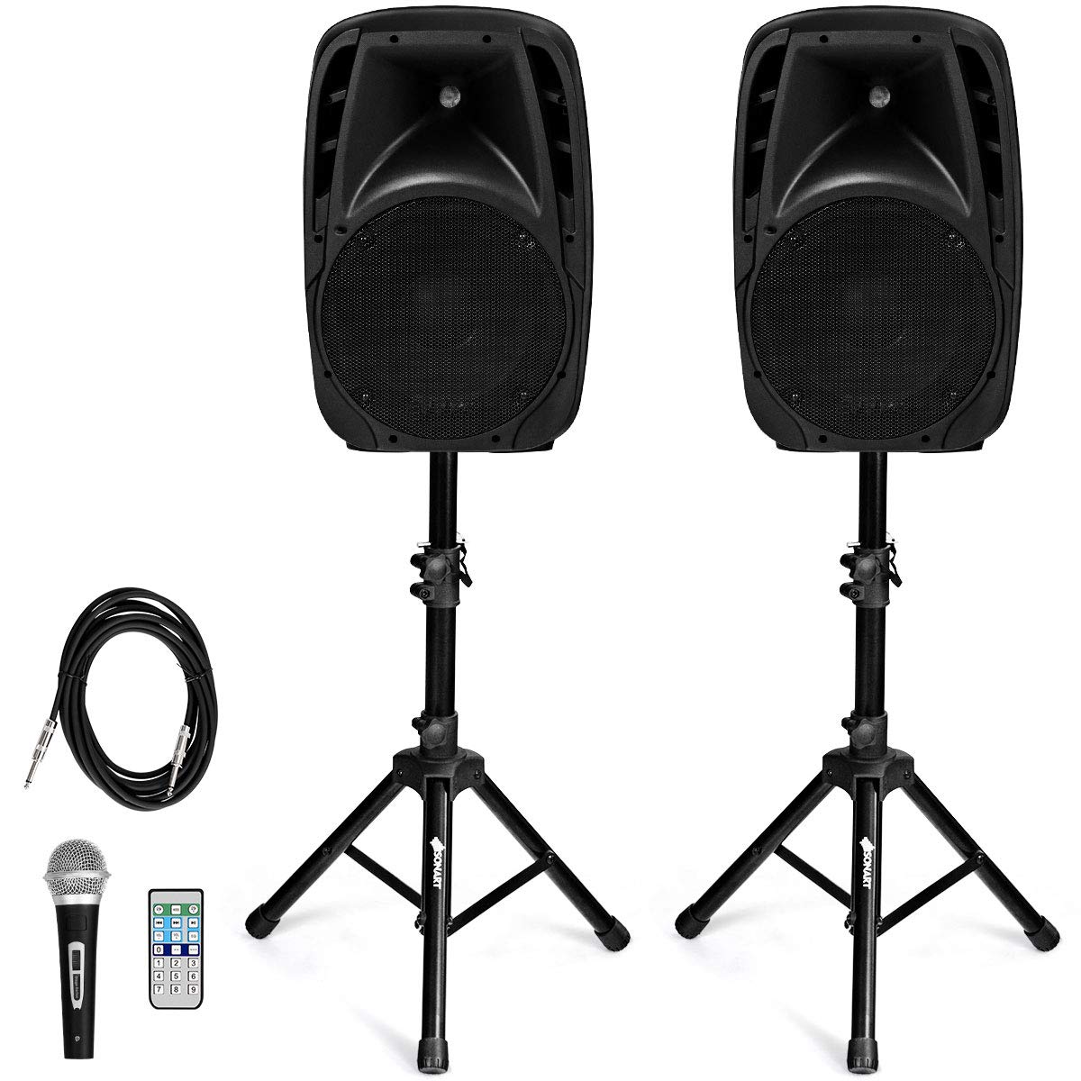Costzon Portable 1600W 2-Way Powered Pa Speaker System, Professional Dj Speakers With Active  Passive Loud Set, 2 Speaker Stands