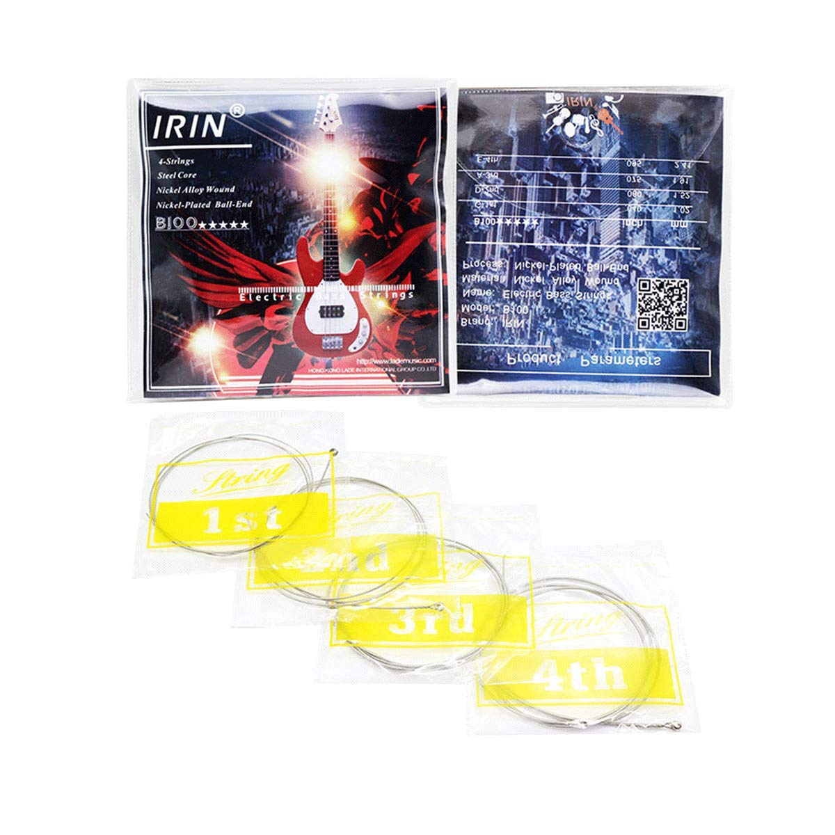 JYsun Electric Bass Strings 1 Full Set Steel Core Nickel Alloy Wound Nickel-Plated Ball-End with 1pc Blue Cleaning Cloth and 5pc