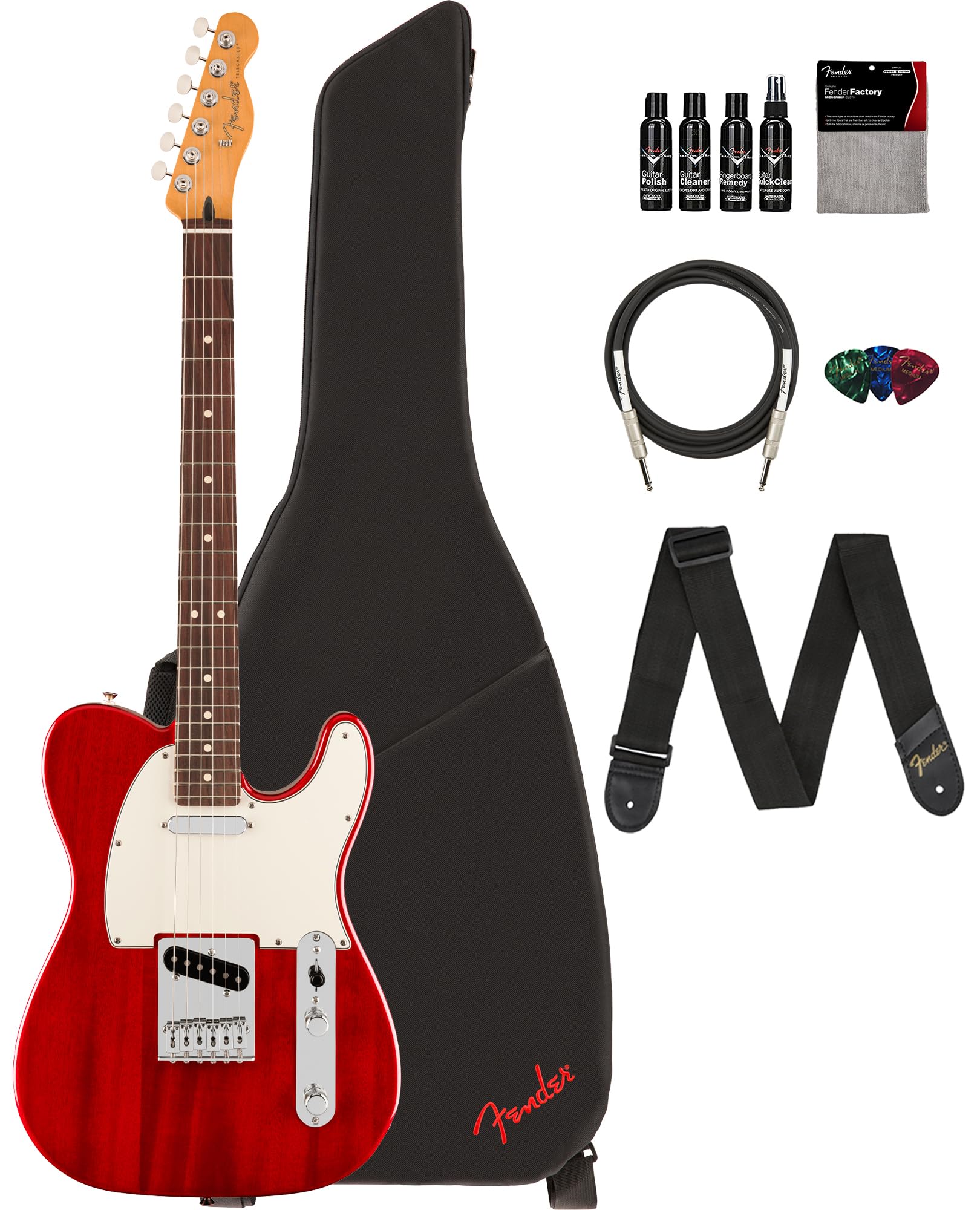 Fender Player Ii Telecaster - Transparent Cherry Bundle With Gig Bag, Strap, Cable, 3-Pack Picks And Guitar Cleaning Kit