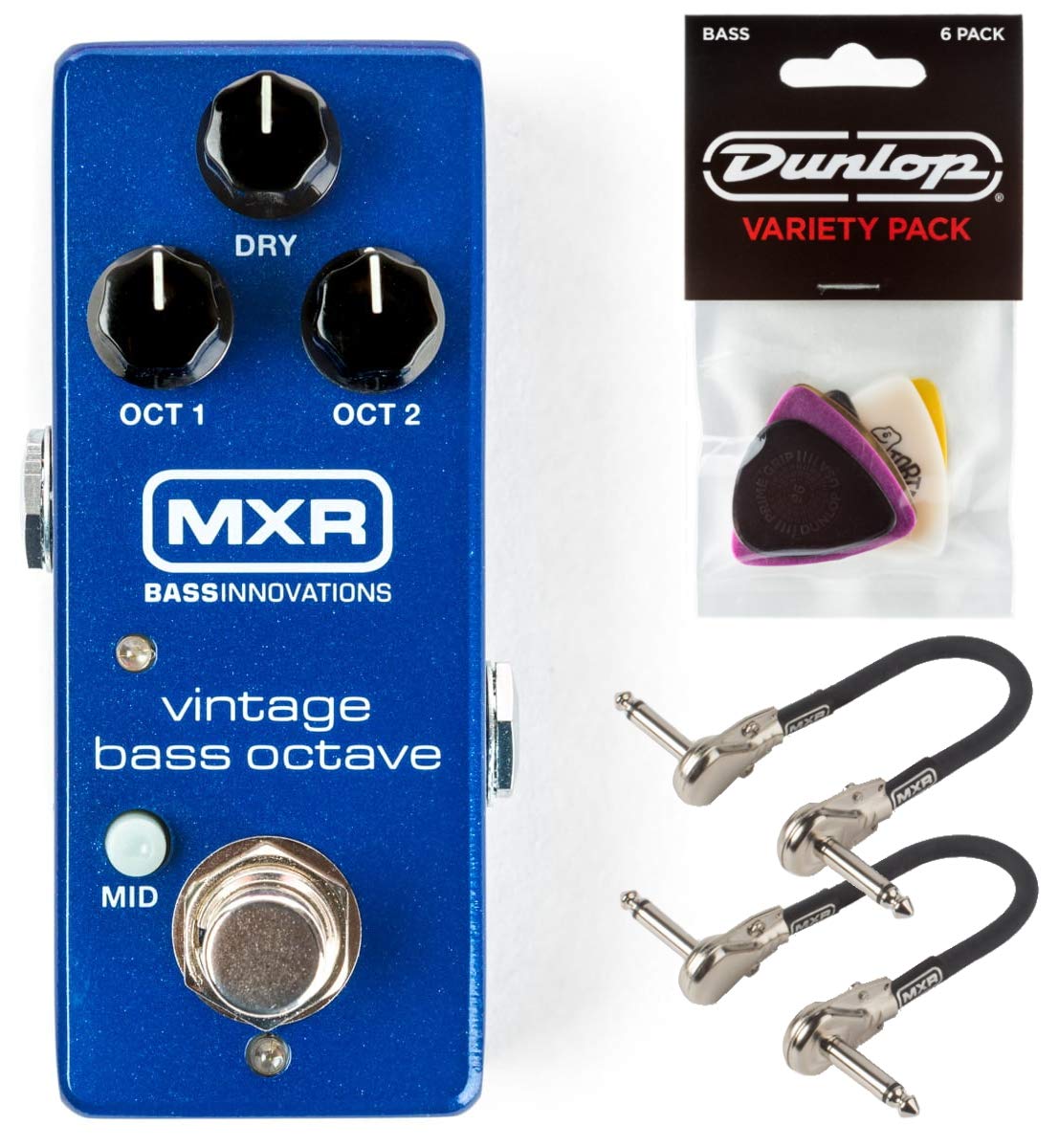 Mxr M280 Vintage Bass Octave Effects Pedal Bundle With 2 Mxr Patch Cables And Dunlop Pick Pack