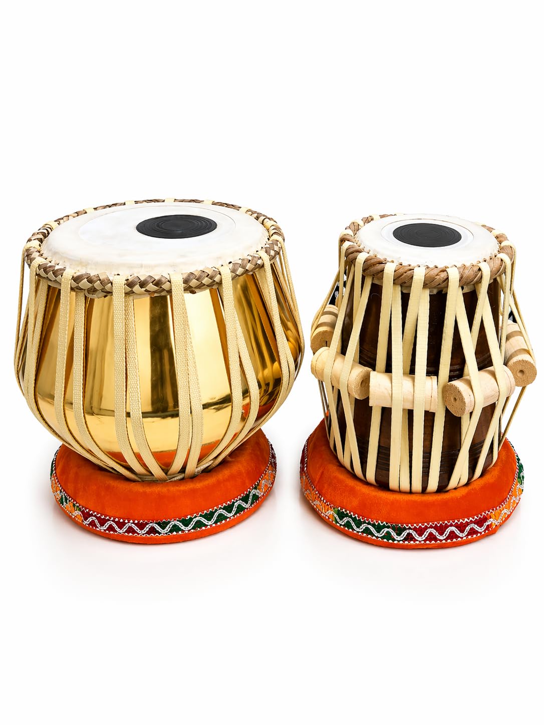 Sg Musical Gold Plated Tabla Set, Traditional Indian Percussion Instrument, With Wooden Dayan, Cushioned Ring Holders