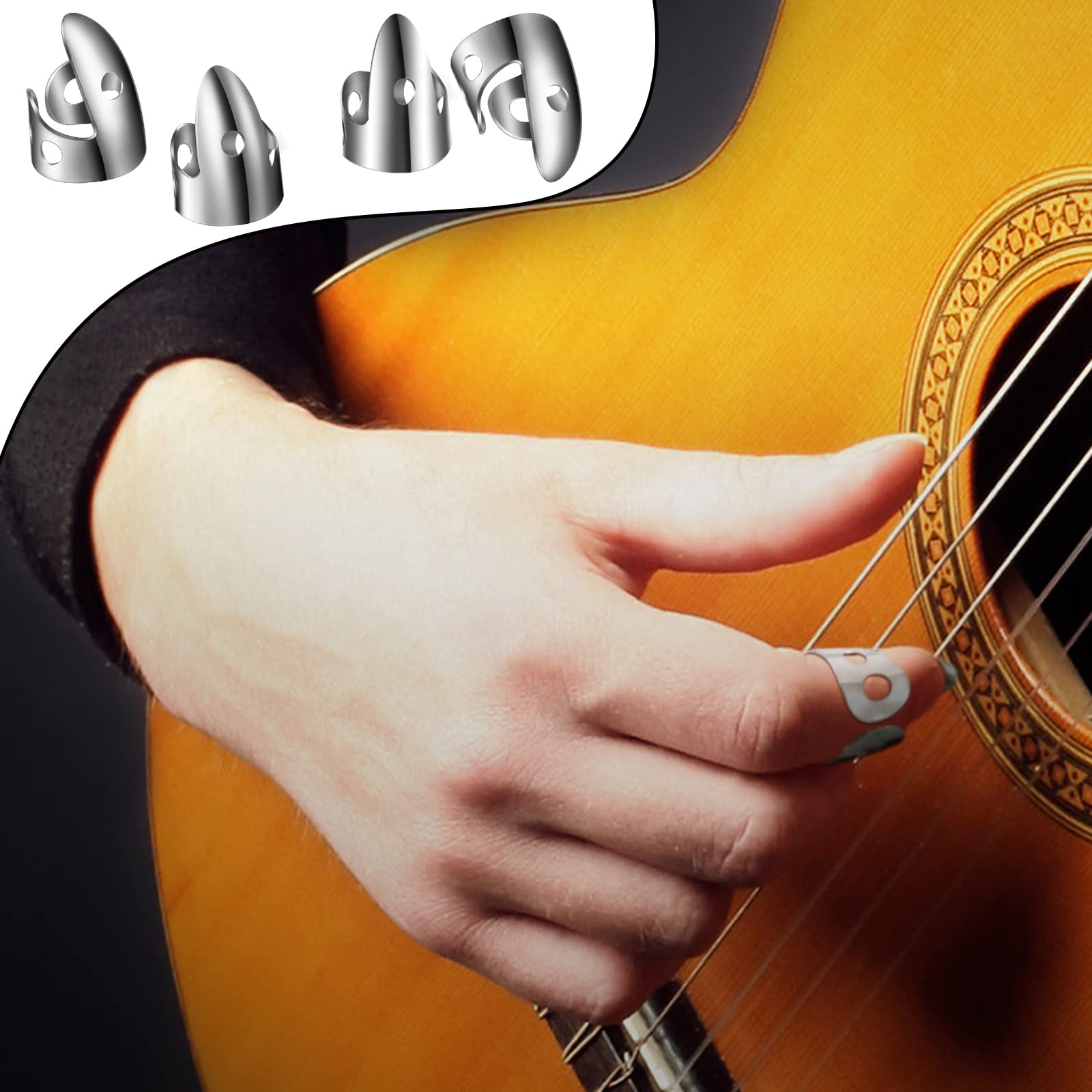 Shappy 12 Pcs Steel Finger Picks Set, Including Stainless Steel Finger Picks and Thumb Picks, Metal Finger Picks Adjustable Bass