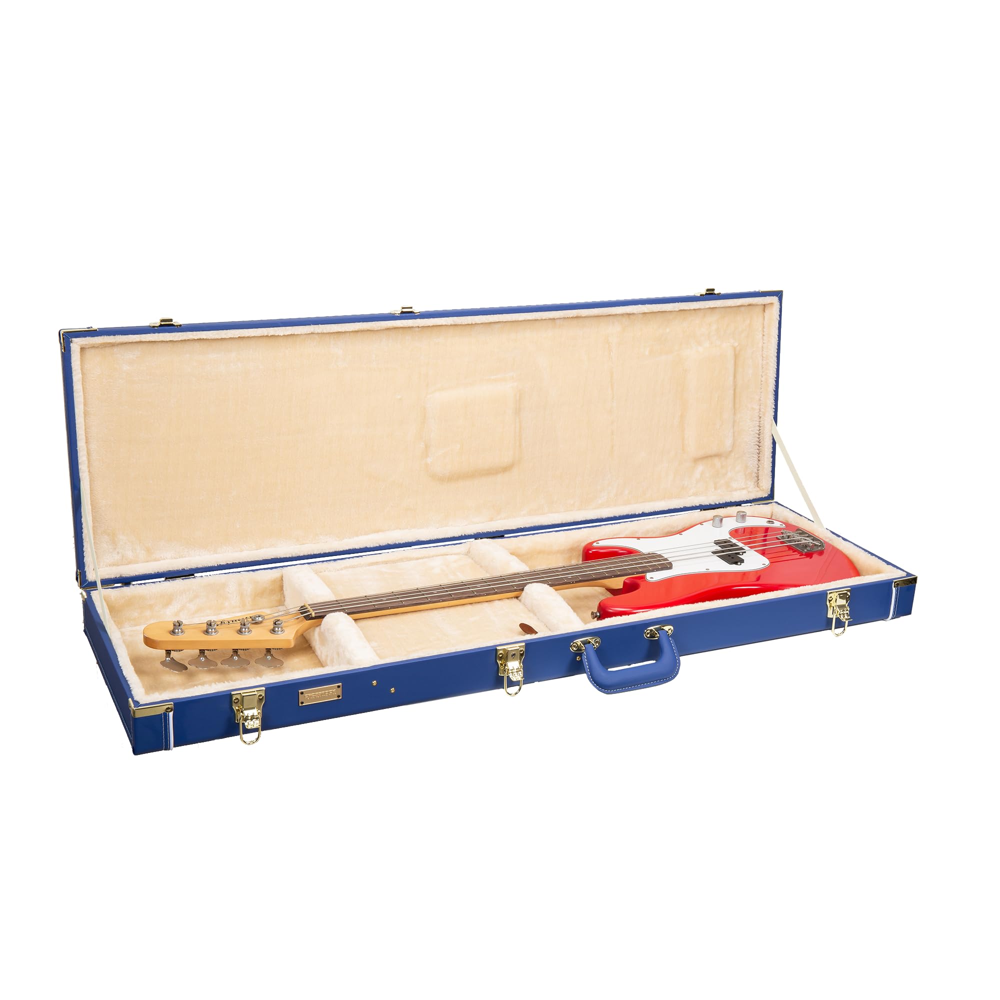 Crossrock Wooden Bass Guitar Case For Fender Precision & Jazz | Vibrant Blue Faux Leather, Beige Plush Interior, Lock - Designer
