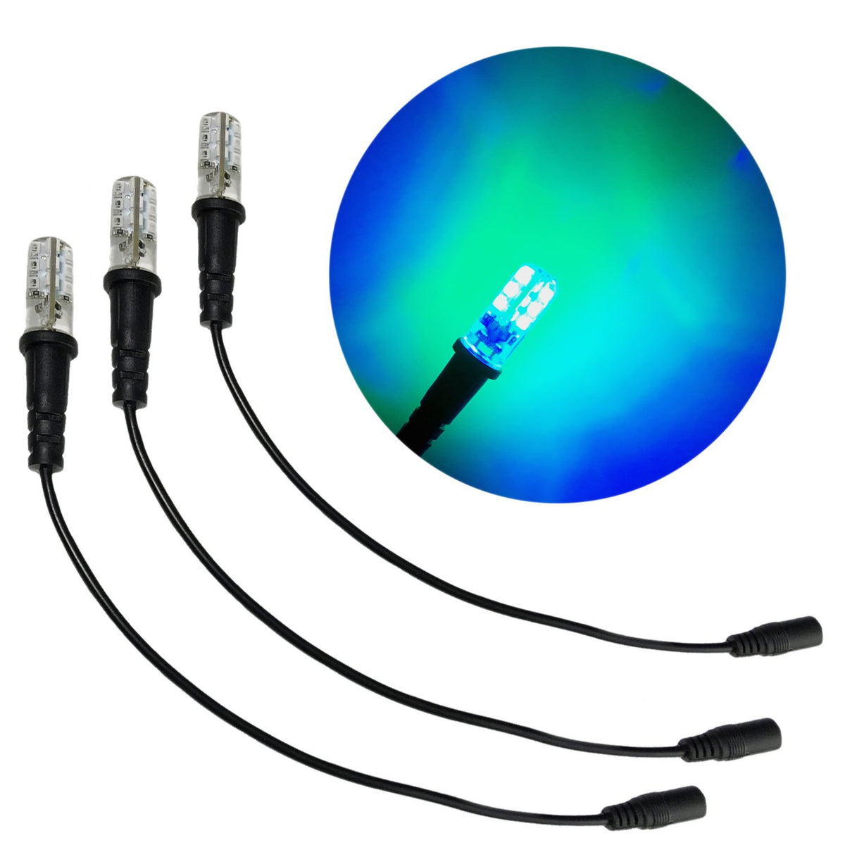 3 Pack Ocean Blue Green Special Effects Led 12 Volts Dc With Foam Wood Mounting Cable Socket Dc Barrel Connector For Themed Envi