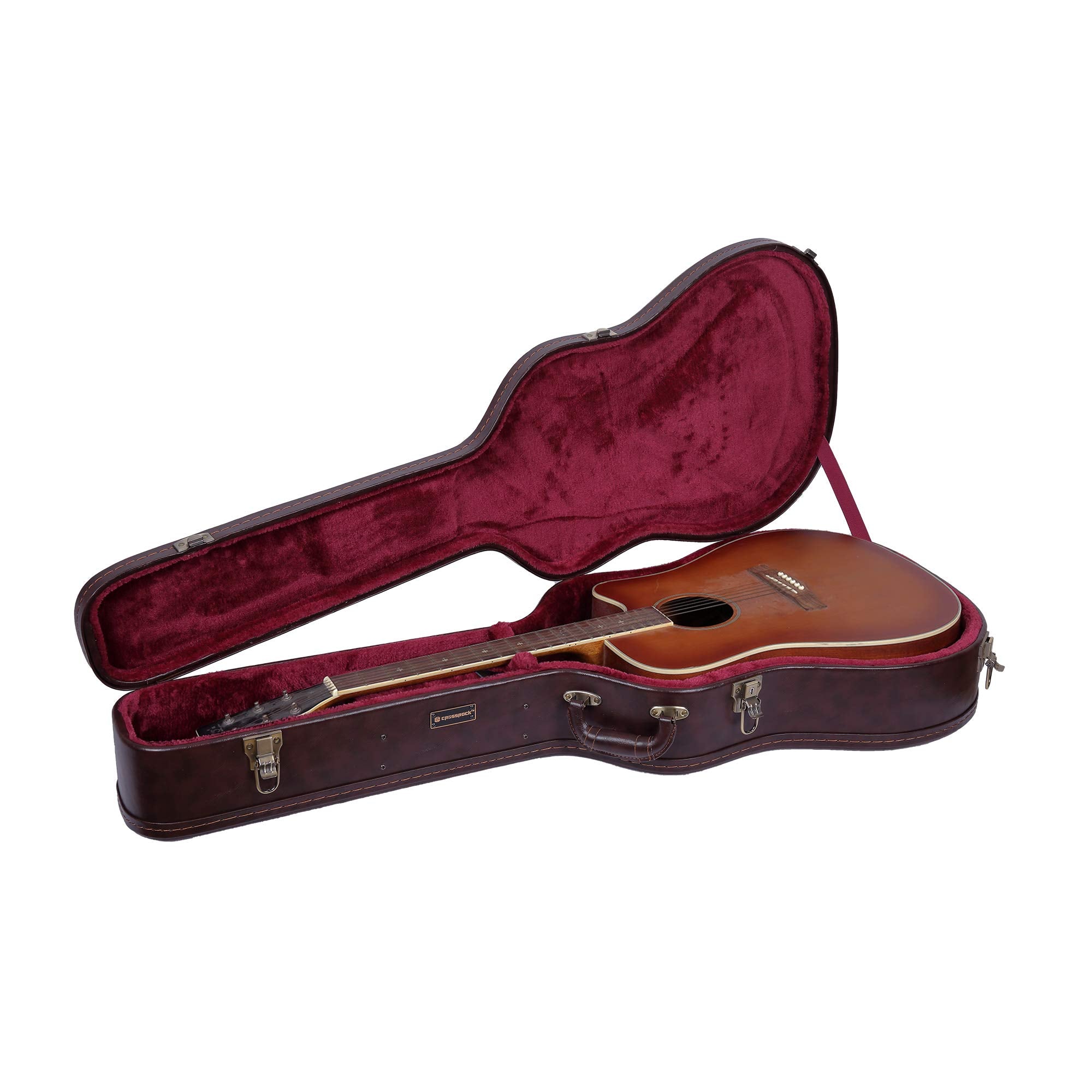 Crossrock Hardshell Arch Top Wood Case for 12-String Acoustic Dreadnought Guitars-Vintage Brown(CRW600DBR)