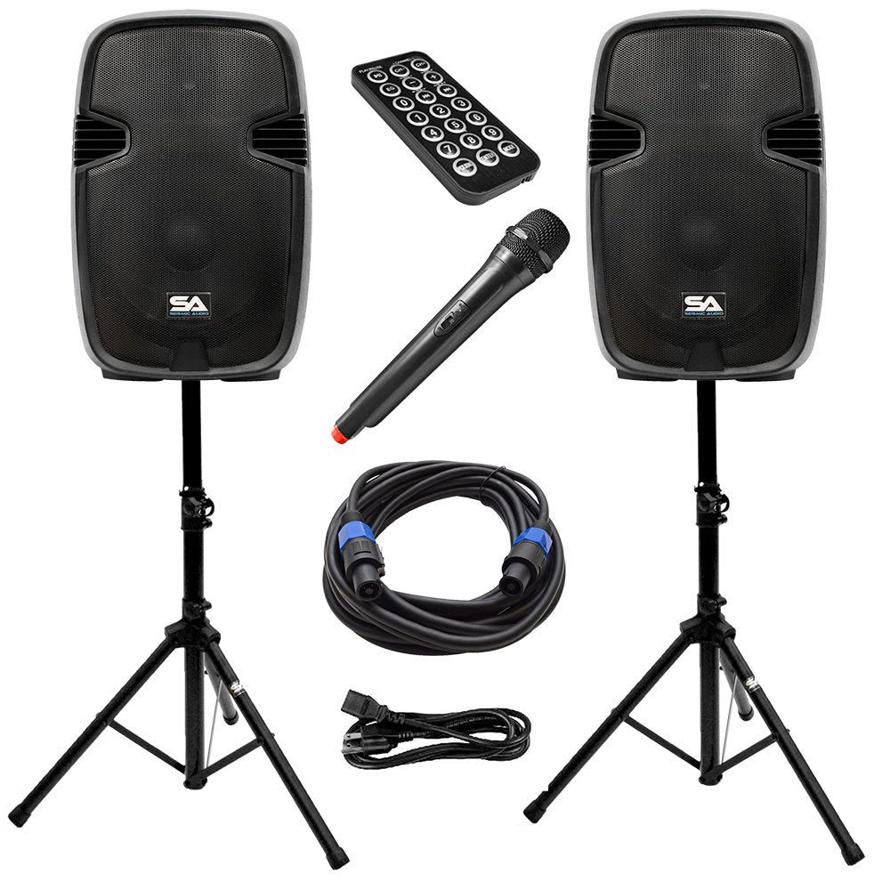 Seismic Audio Speakers Pair of Active 15 Inch PA Speaker System, Tailgate Karaoke Speaker, Bluetooth Compatible