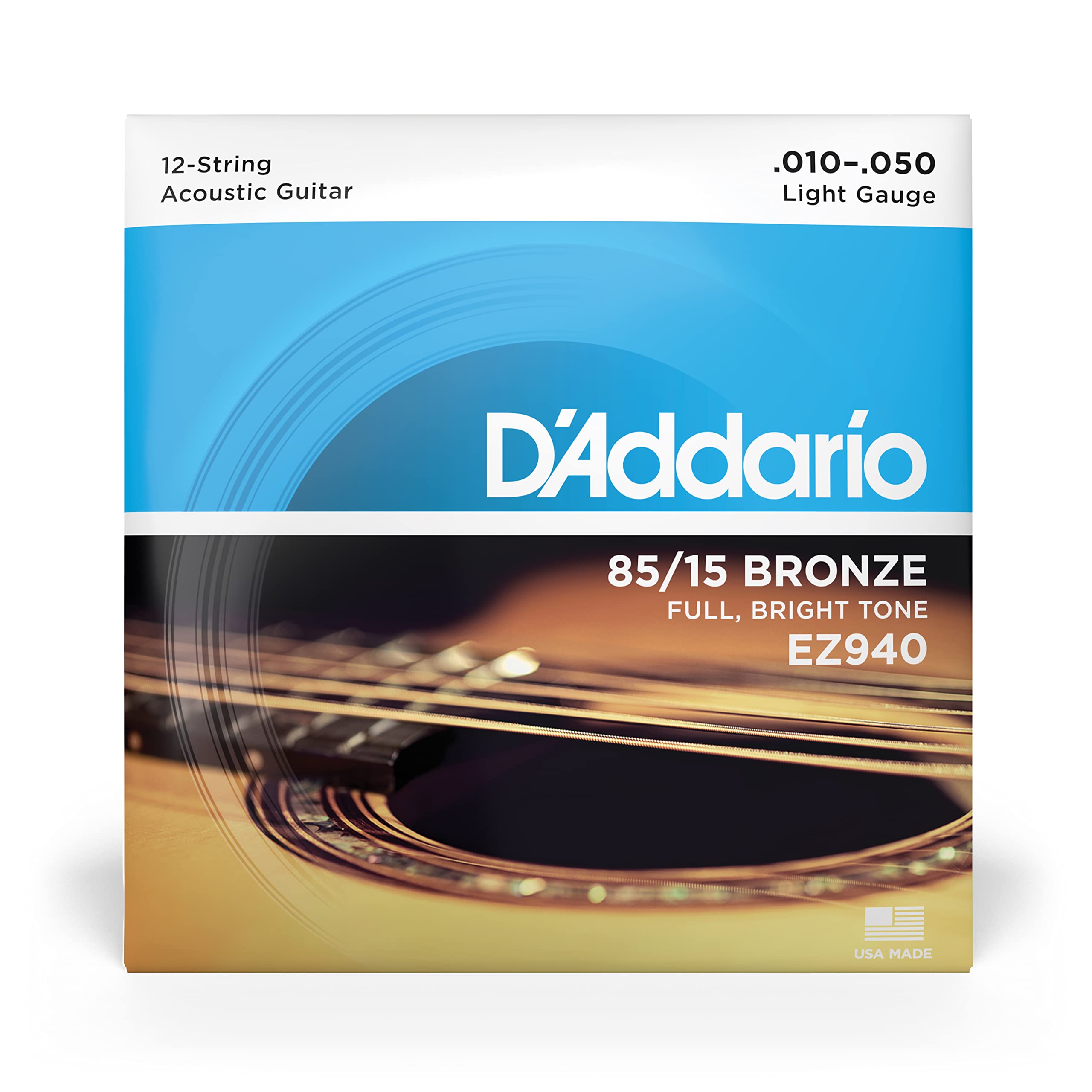 D'Addario American Bronze Light (.010-050) 12 Acoustic Guitar Strings (EZ940)