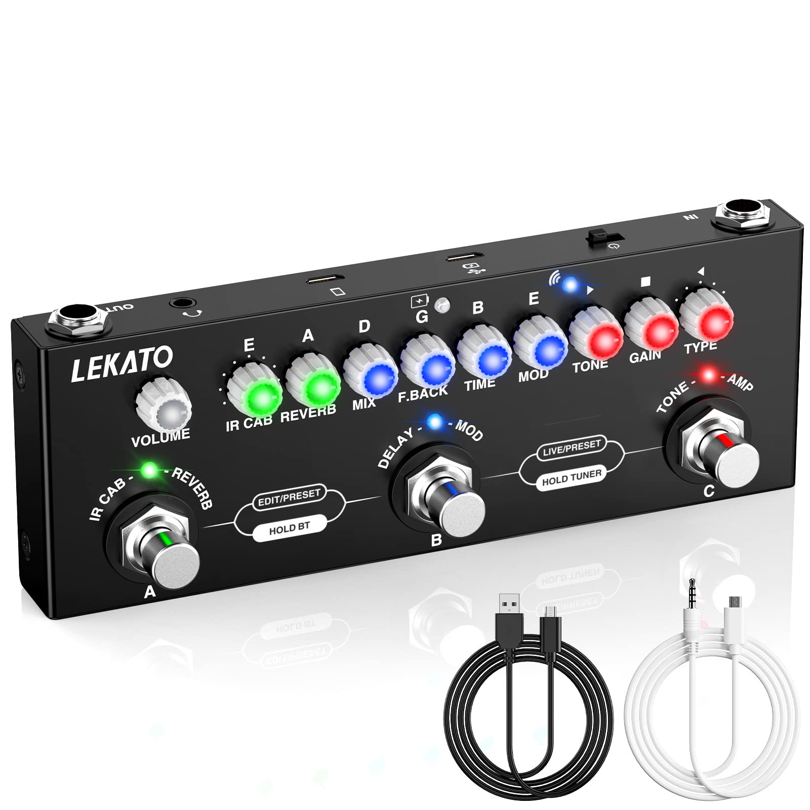 LEKATO Multi Effects Guitar Pedal, with IR Loading 9 AMP Models, Delay Reverb Distortion Overdrive Pedal, Rechargable Electric G